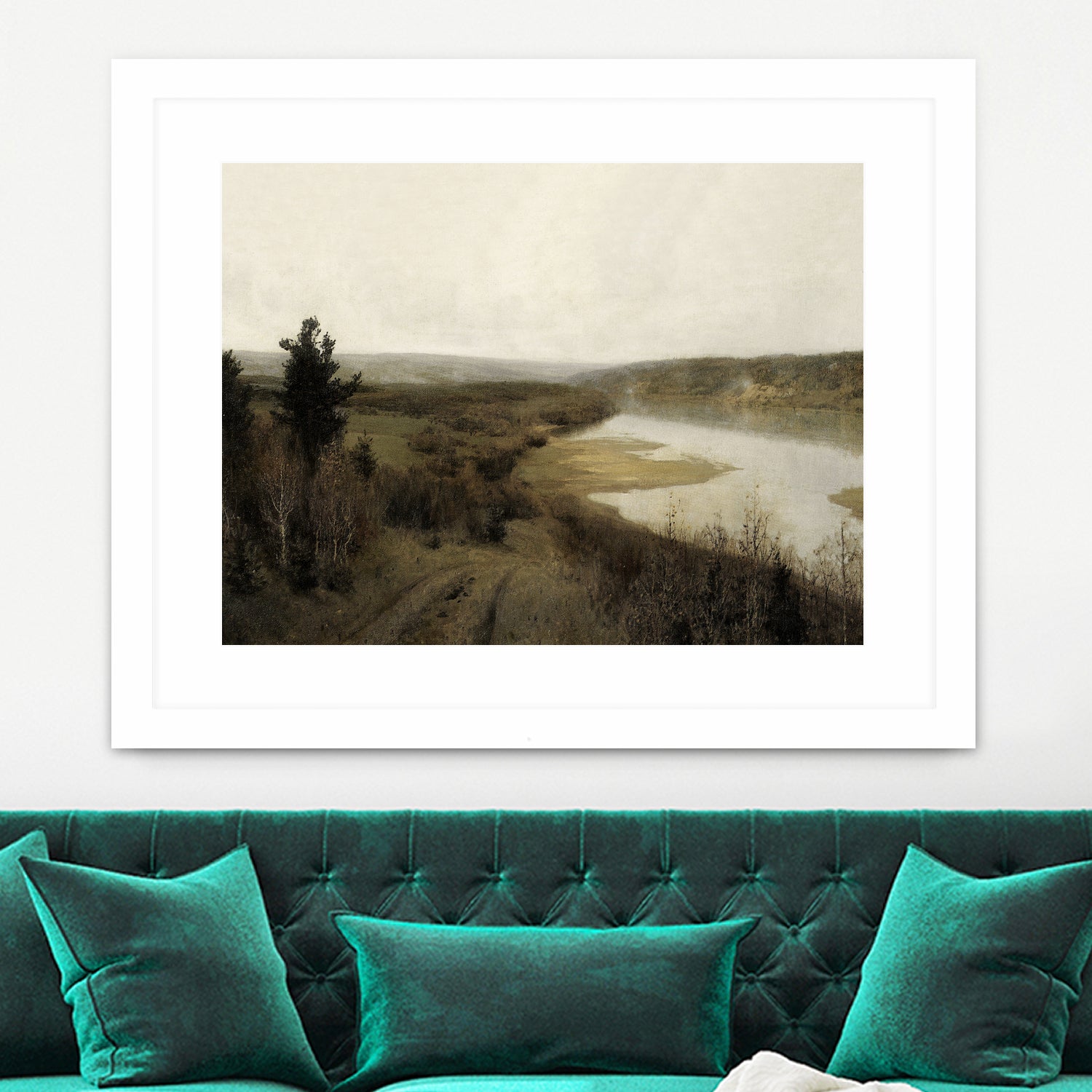 View On The Lake by M Studio on GIANT ART - green landscape framed canvas
