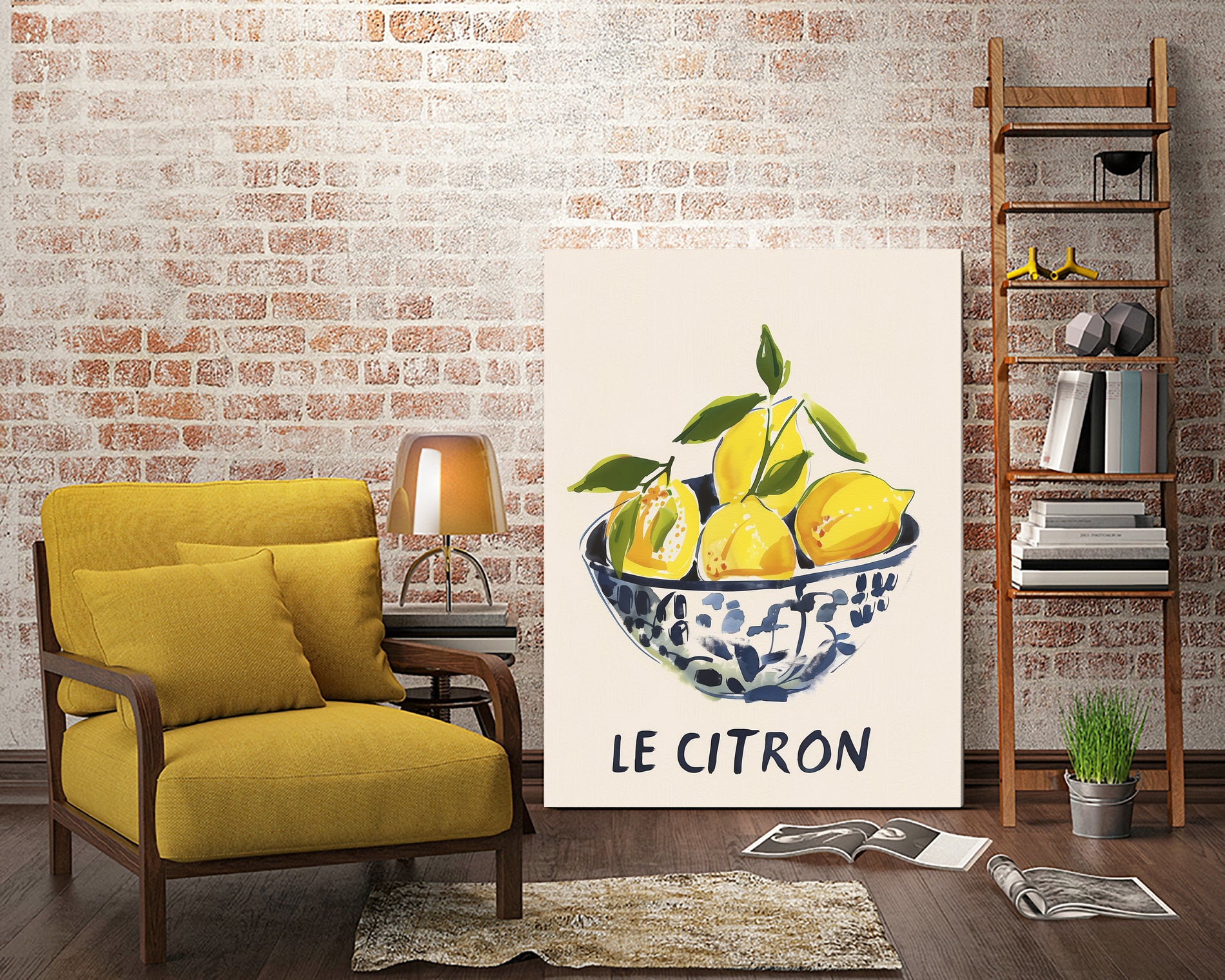 Le Citron by M Studio on GIANT ART - blue figurative canvas frame