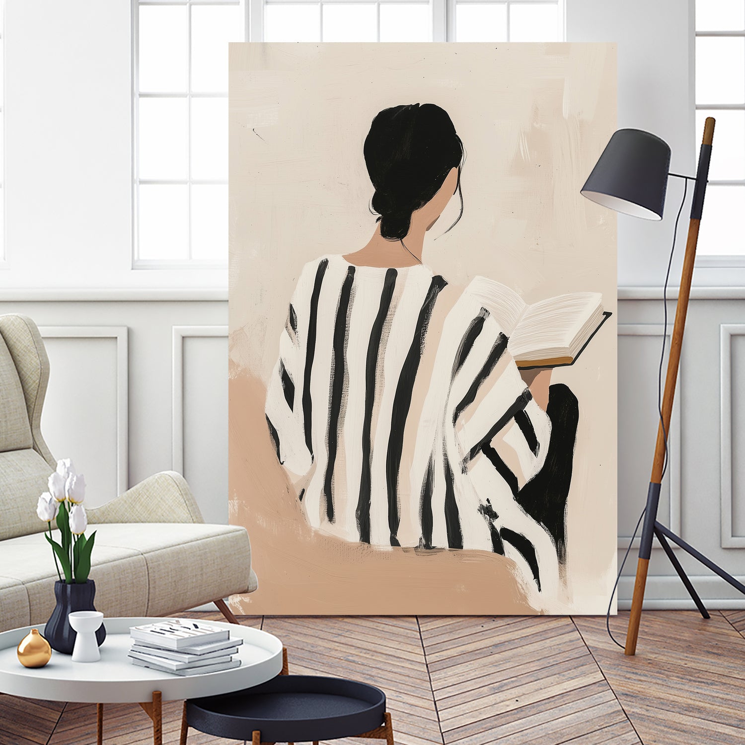 women reading by Mstudio on GIANT ART - beige figurative