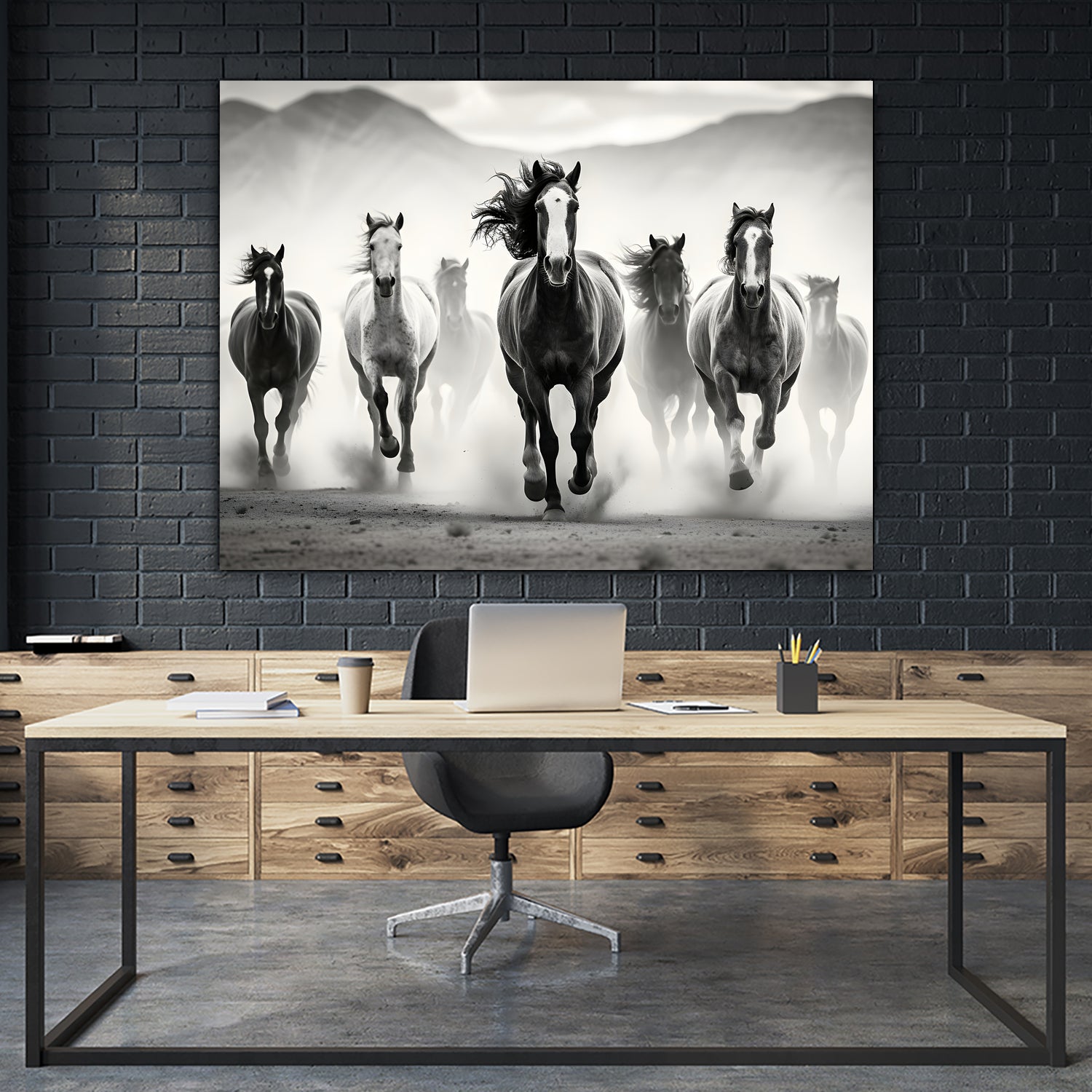 Run by M Studio on GIANT ART - white black and white horse