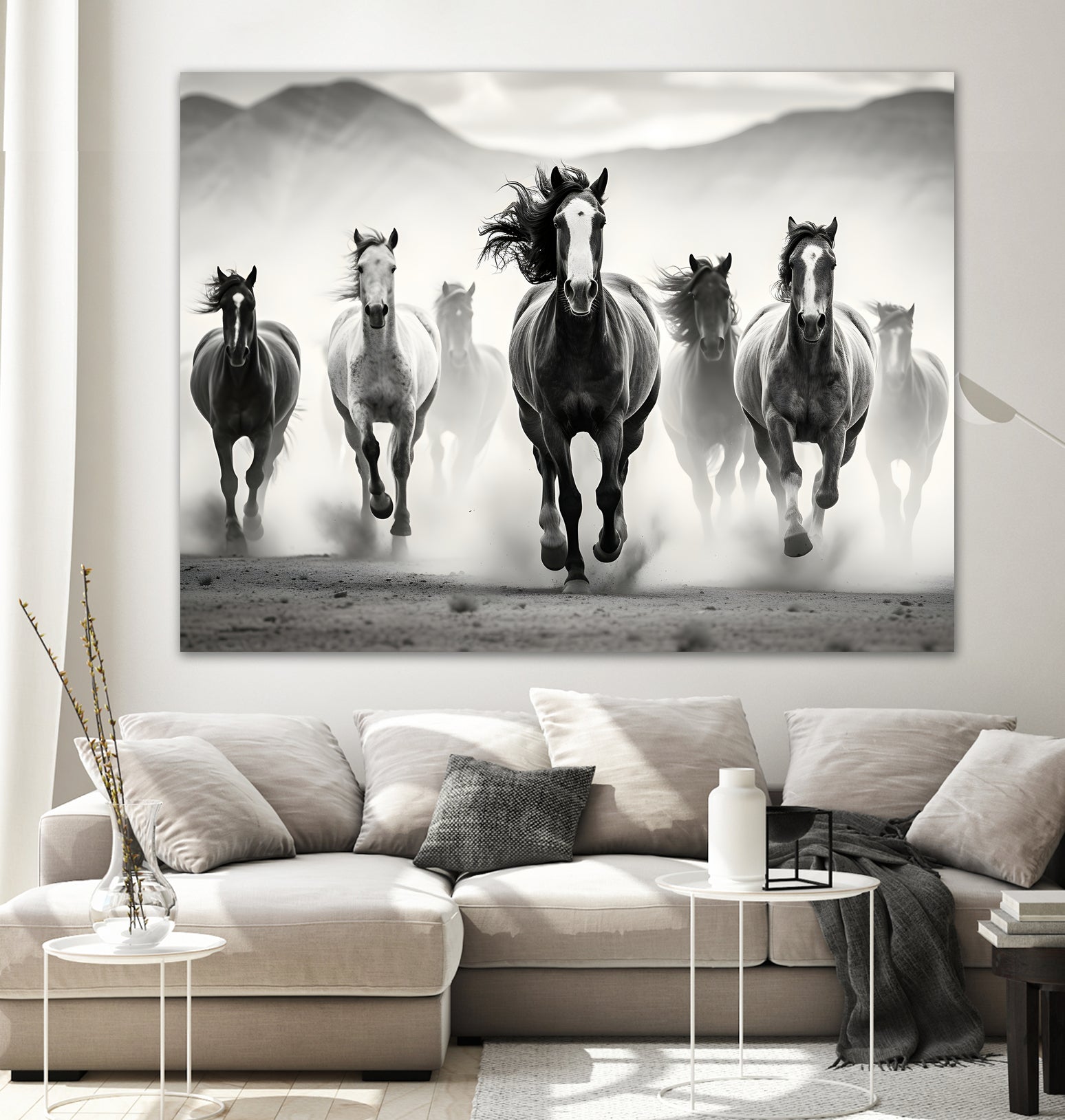 Run by M Studio on GIANT ART - white black and white horse