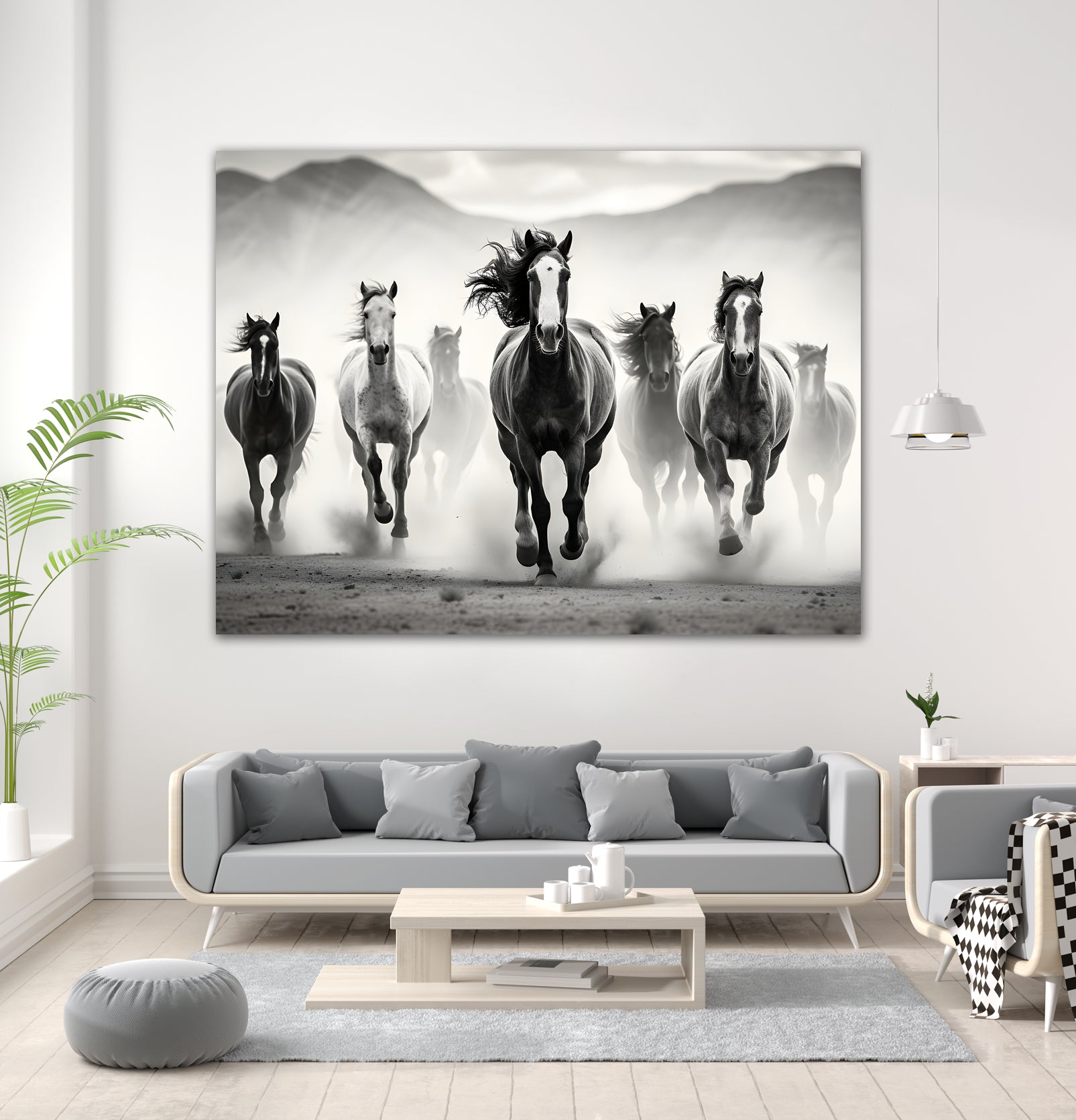 Run by M Studio on GIANT ART - white black and white horse