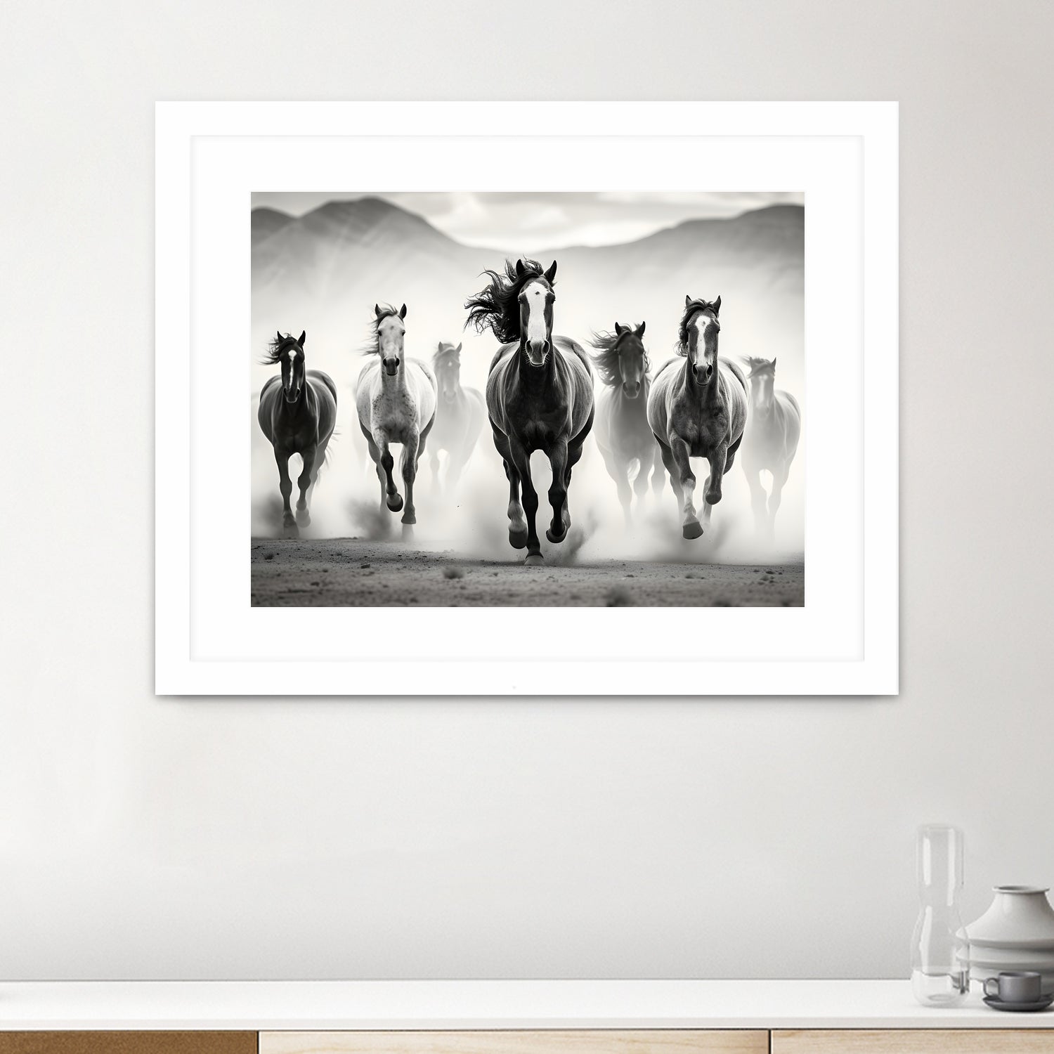 Run by M Studio on GIANT ART - white black and white horse