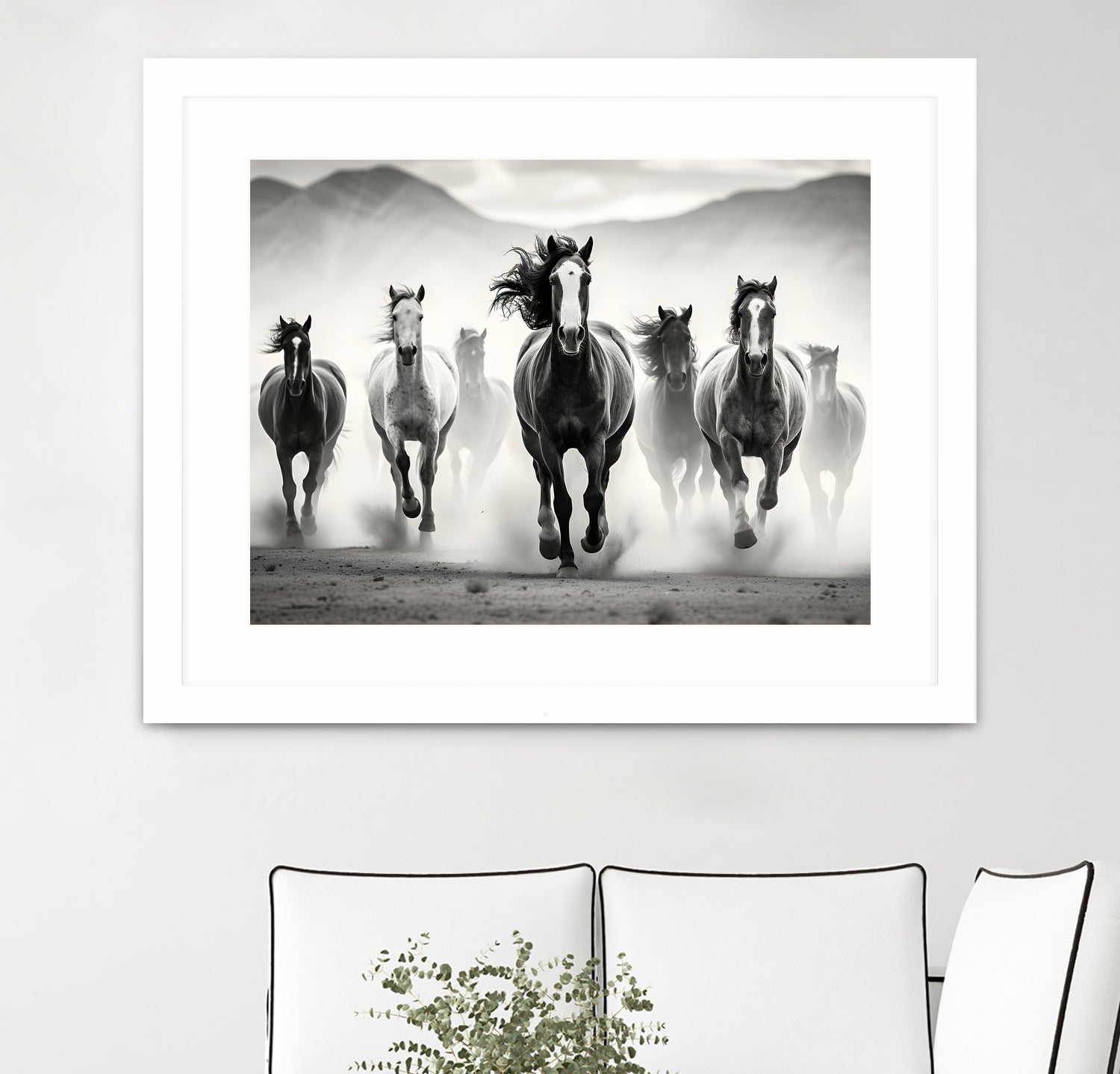 Run by M Studio on GIANT ART - white black and white horse