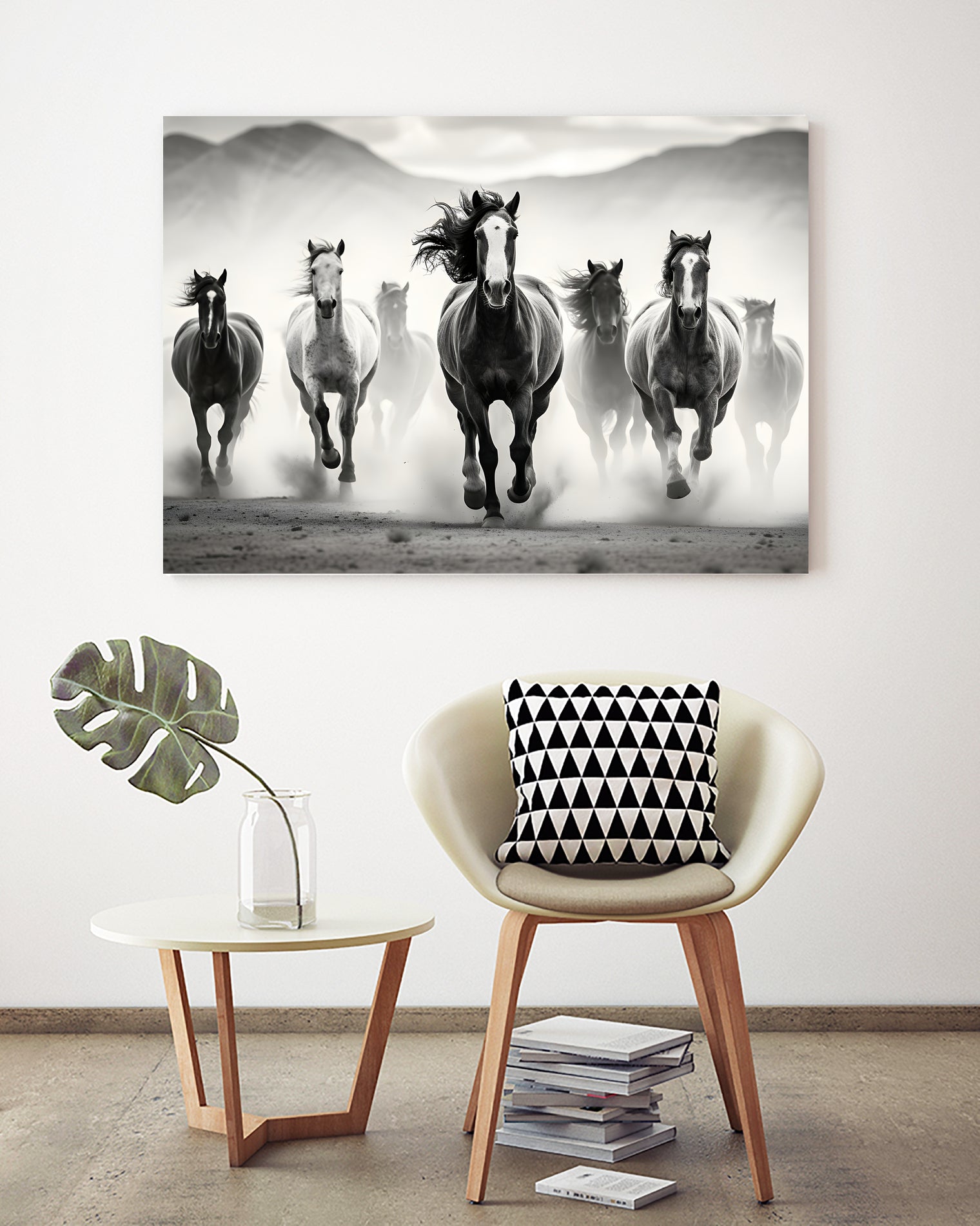 Run by M Studio on GIANT ART - white black and white horse