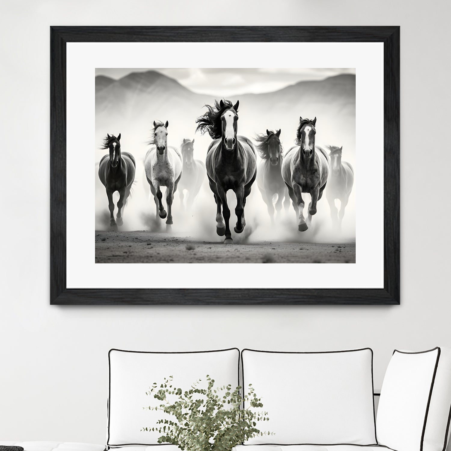 Run by M Studio on GIANT ART - white black and white horse