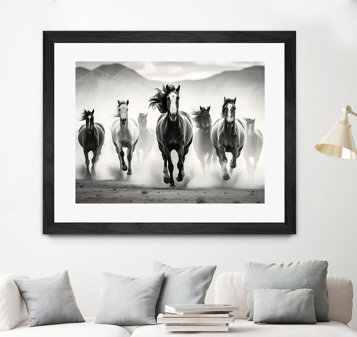 Run by M Studio on GIANT ART - white black and white horse