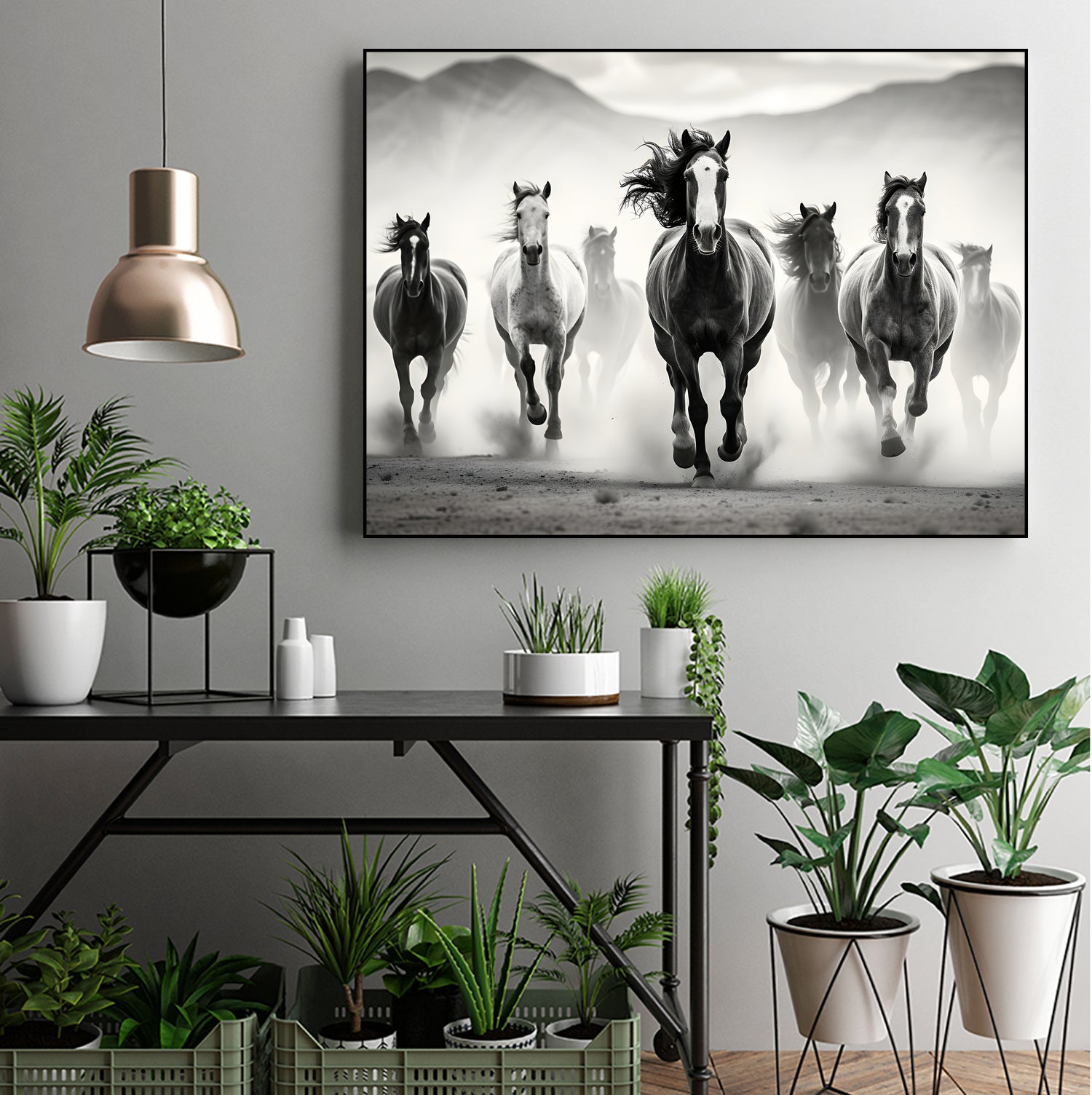 Run by M Studio on GIANT ART - white black and white horse