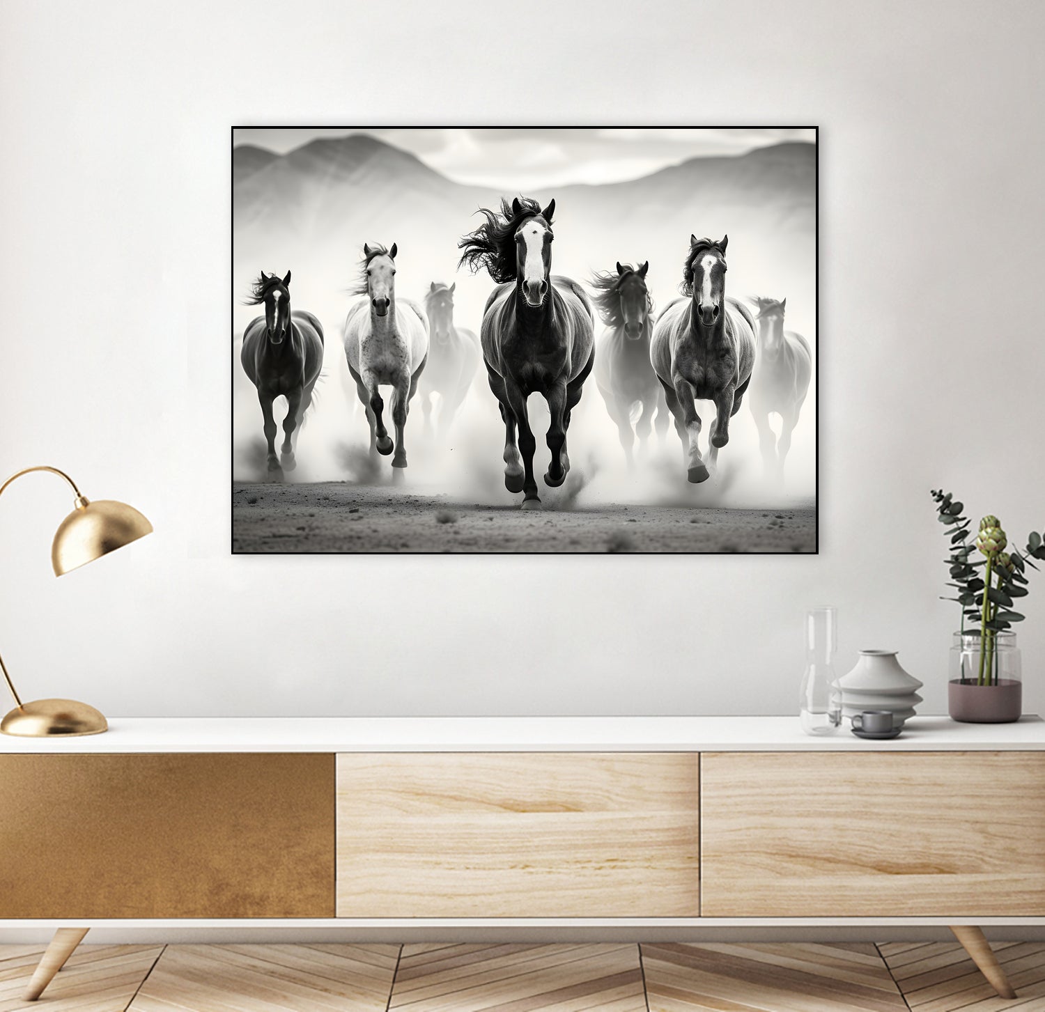 Run by M Studio on GIANT ART - white black and white horse