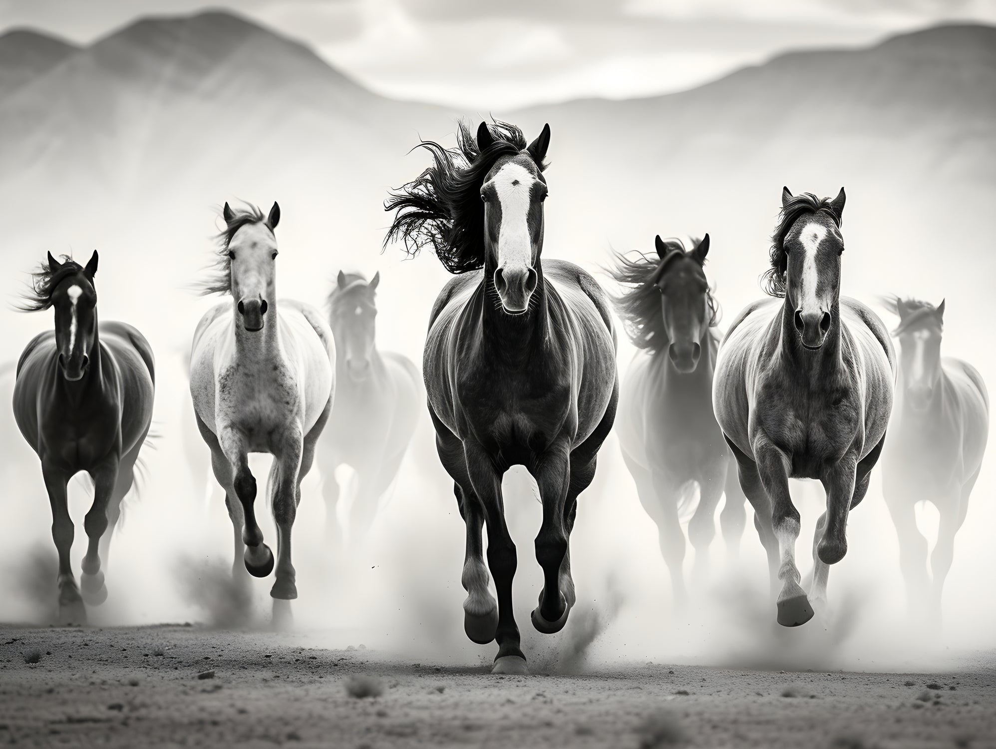 Run by M Studio on GIANT ART - white black and white horse