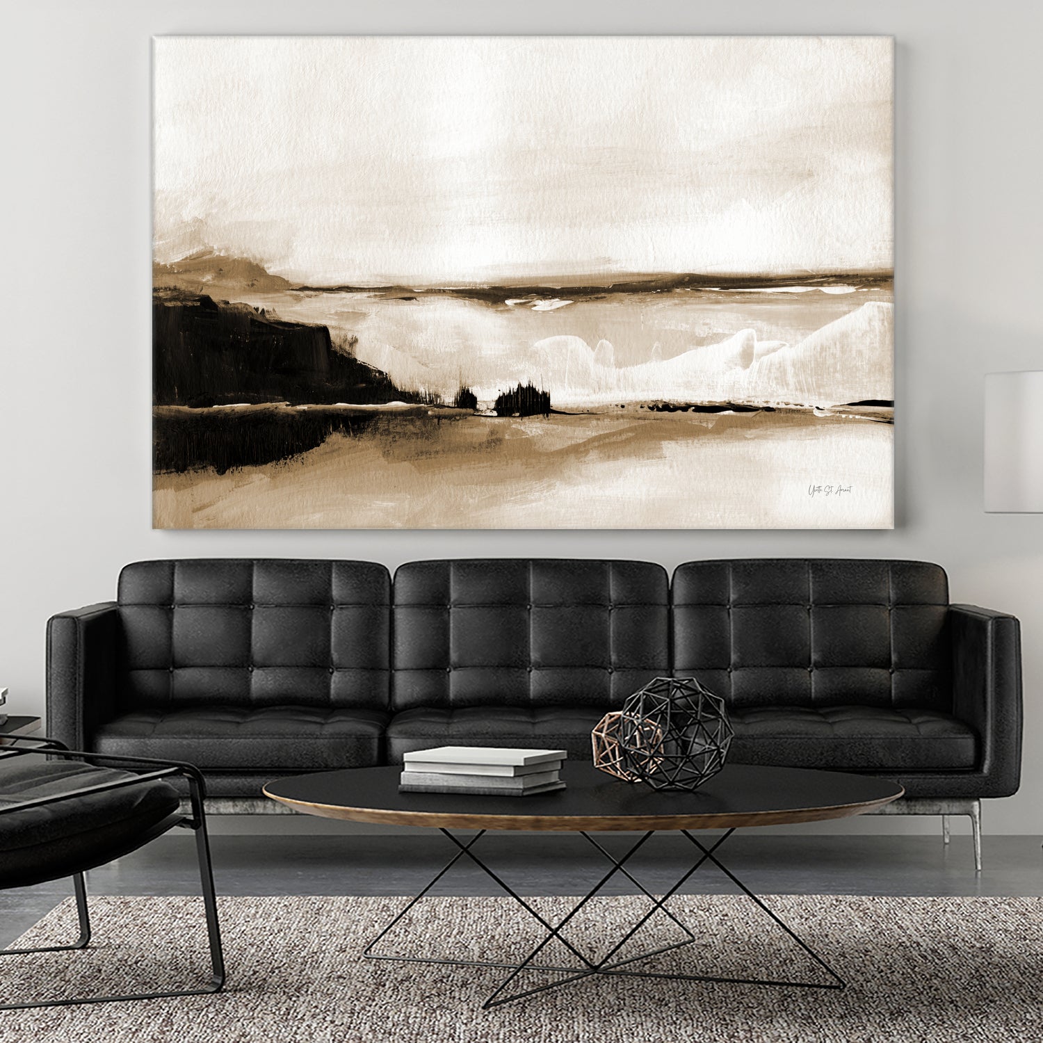 Vintage Landscape Mountainside by Yvette St. Amant on GIANT ART - black