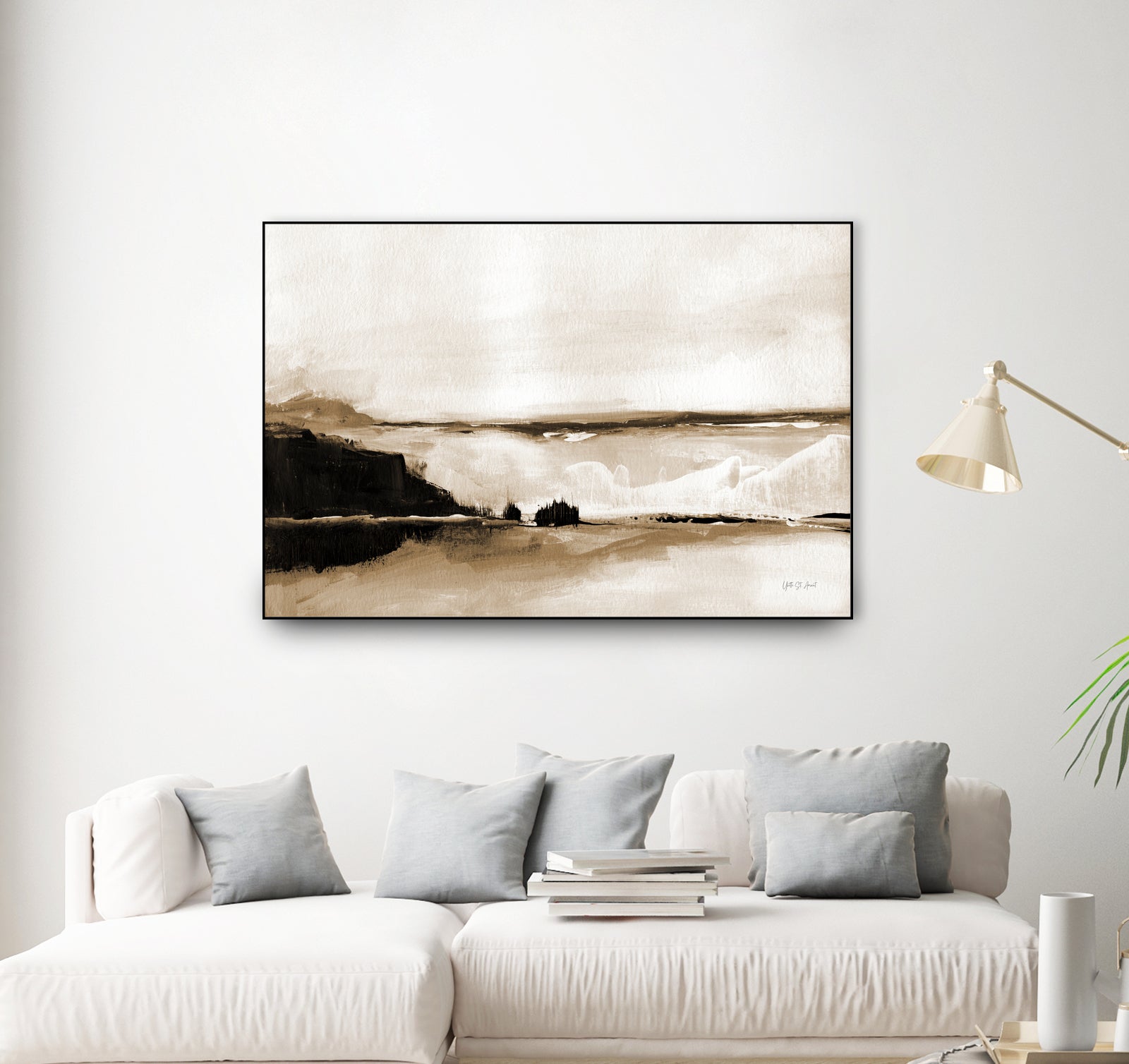 Vintage Landscape Mountainside by Yvette St. Amant on GIANT ART - black