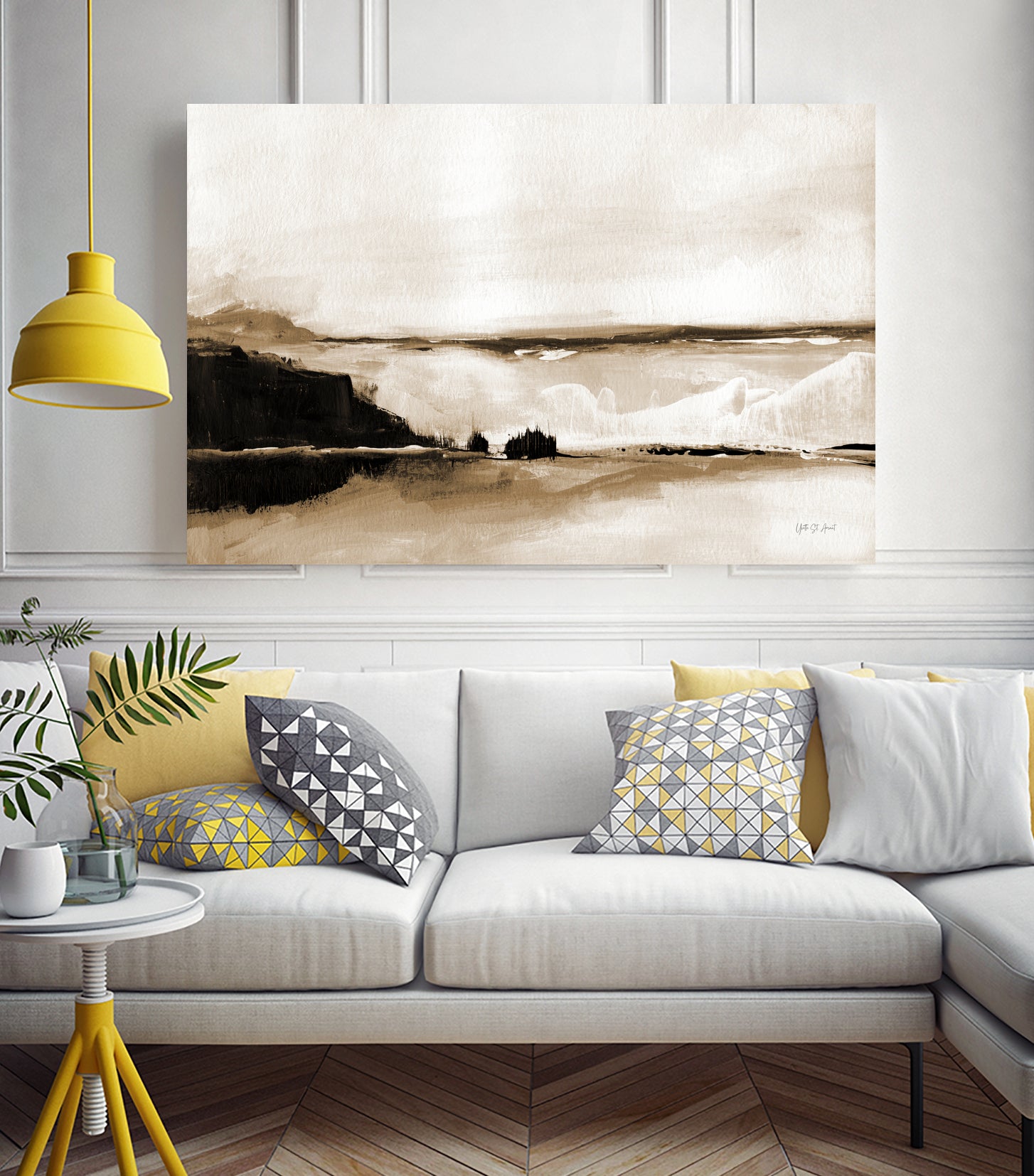 Vintage Landscape Mountainside by Yvette St. Amant on GIANT ART - black