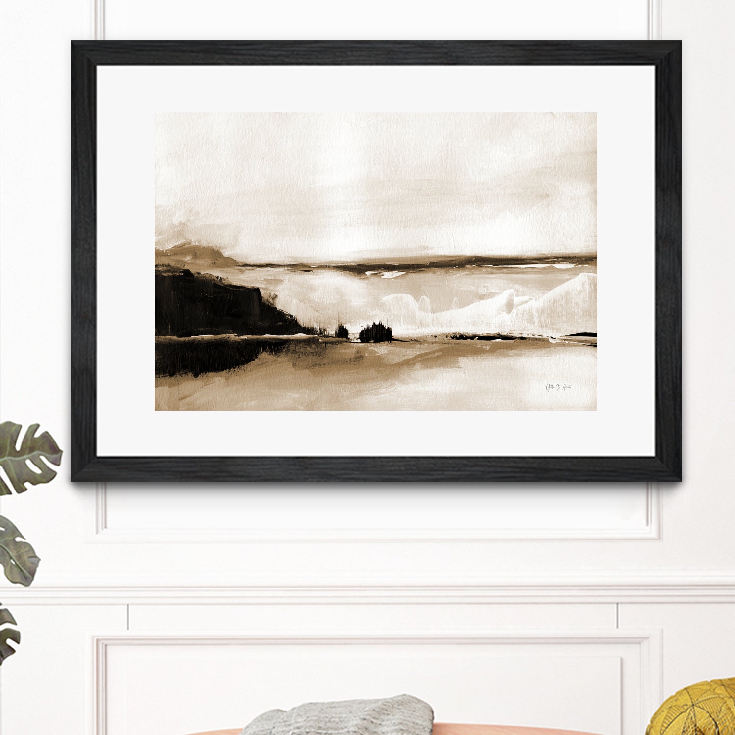 Vintage Landscape Mountainside by Yvette St. Amant on GIANT ART - black