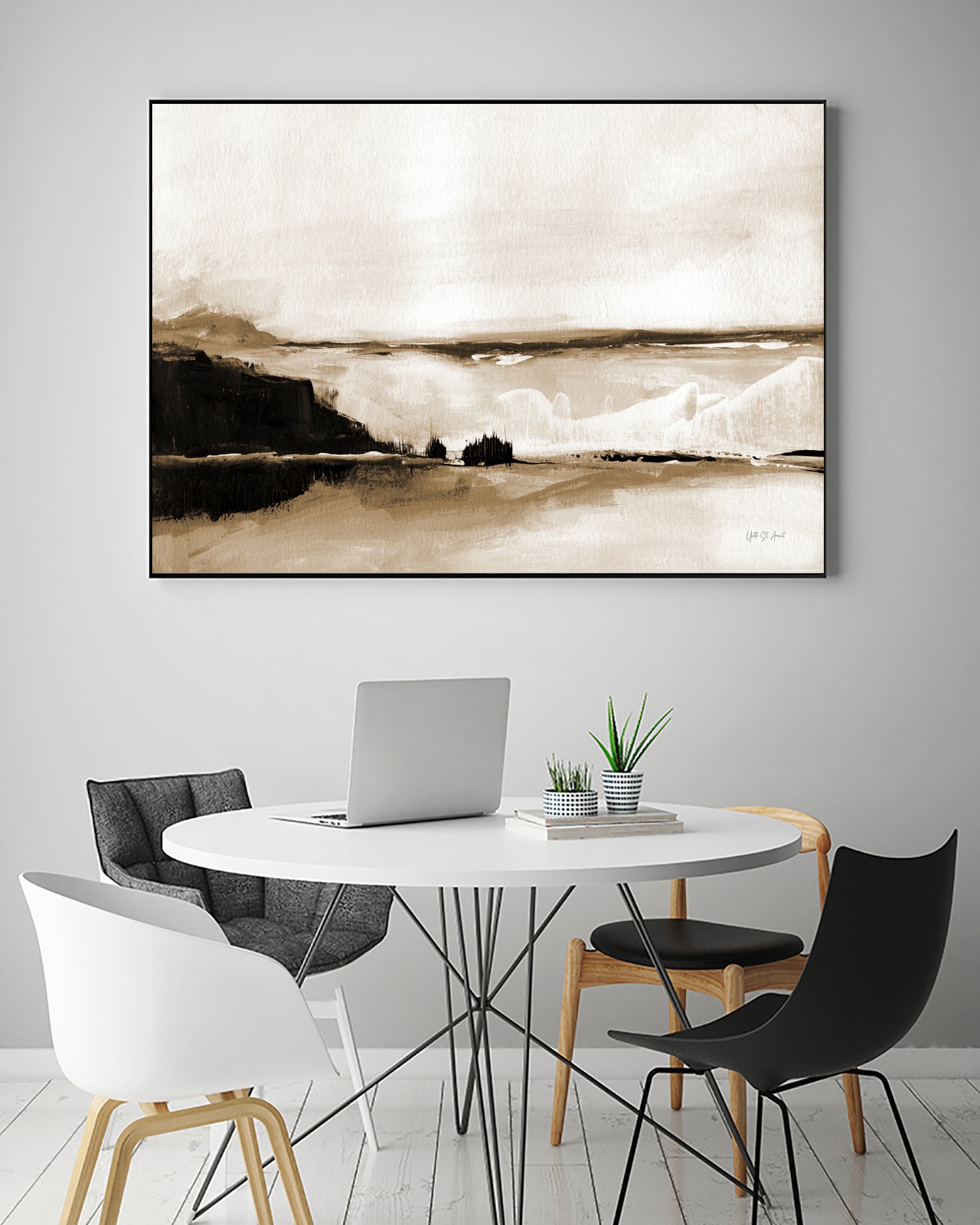 Vintage Landscape Mountainside by Yvette St. Amant on GIANT ART - black