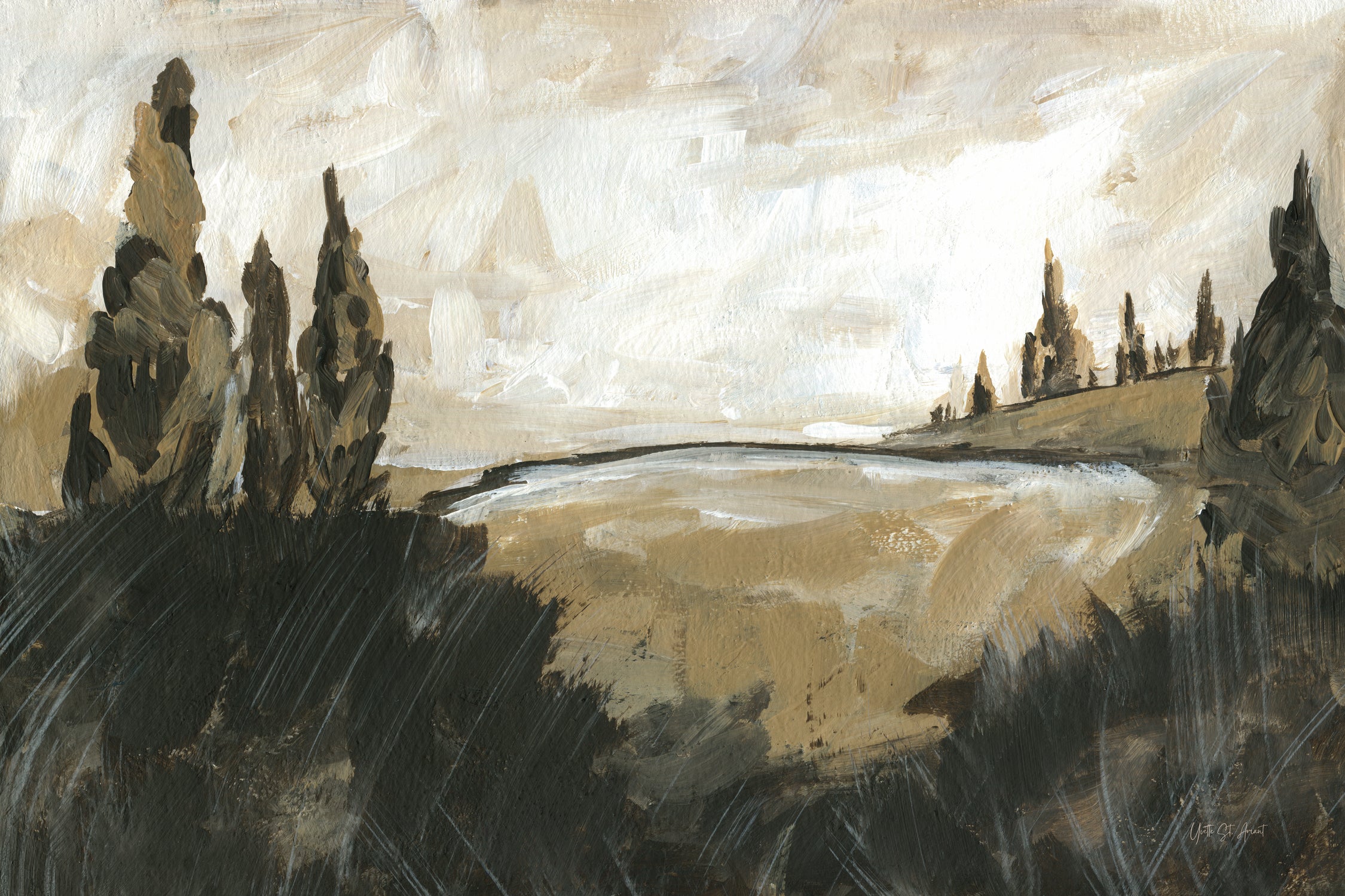 Vintage Rolling Hills by Yvette St. Amant on GIANT ART - black