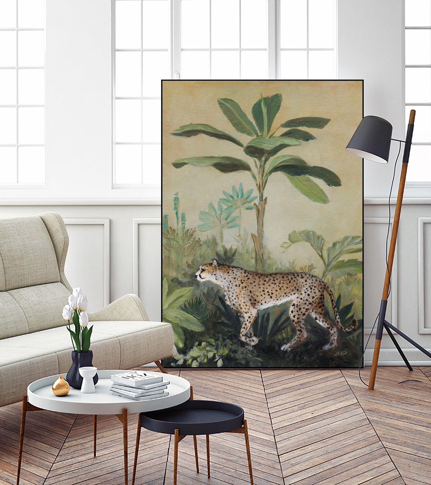 King of the Jungle II by Julia Purinton on GIANT ART - beige botanical framed canvas