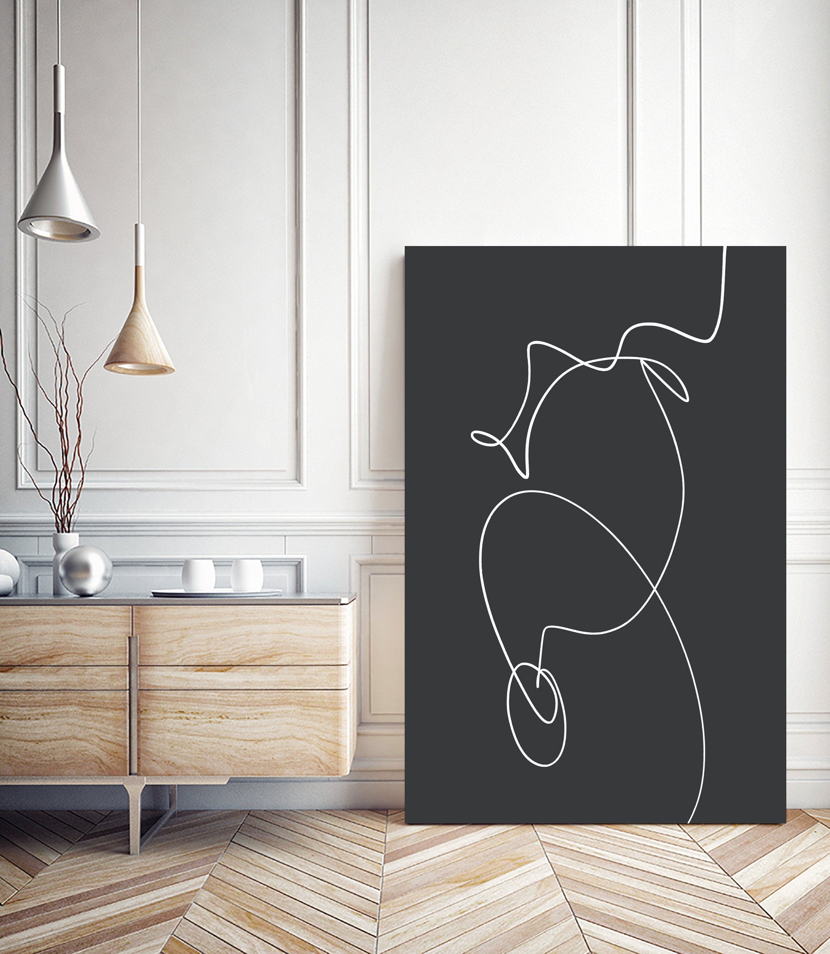 White Squiggle On A Dark Background by uplusmestudio on GIANT ART - line art abstract line art