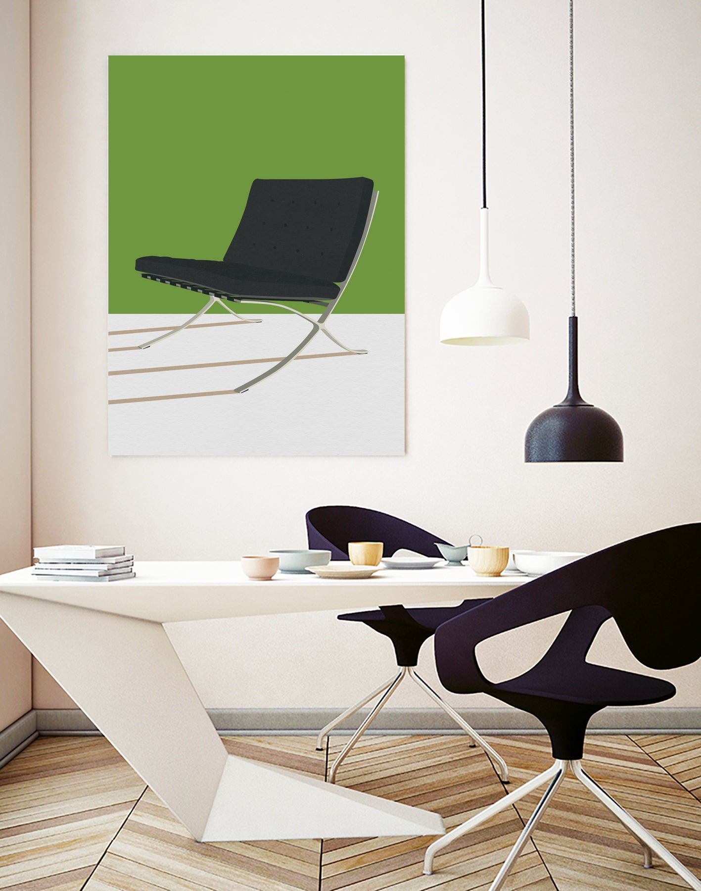 Barcelona Chair (Green Background) Mies Van Der Rohe by Rosi on GIANT ART