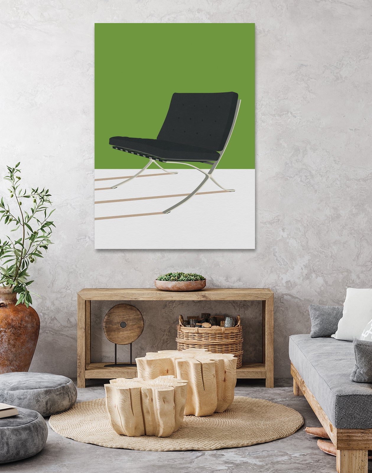Barcelona Chair (Green Background) Mies Van Der Rohe by Rosi on GIANT ART