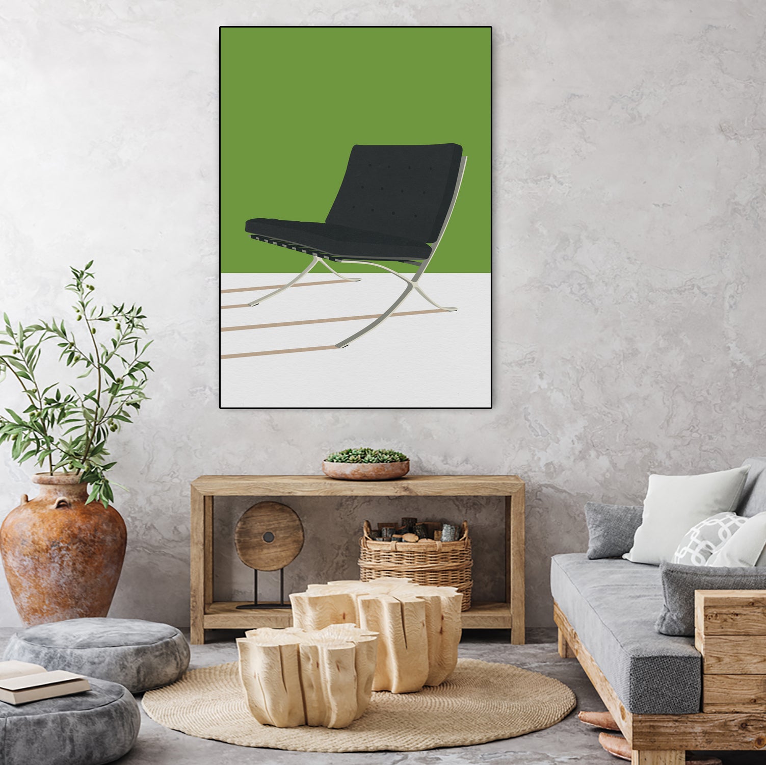 Barcelona Chair (Green Background) Mies Van Der Rohe by Rosi on GIANT ART