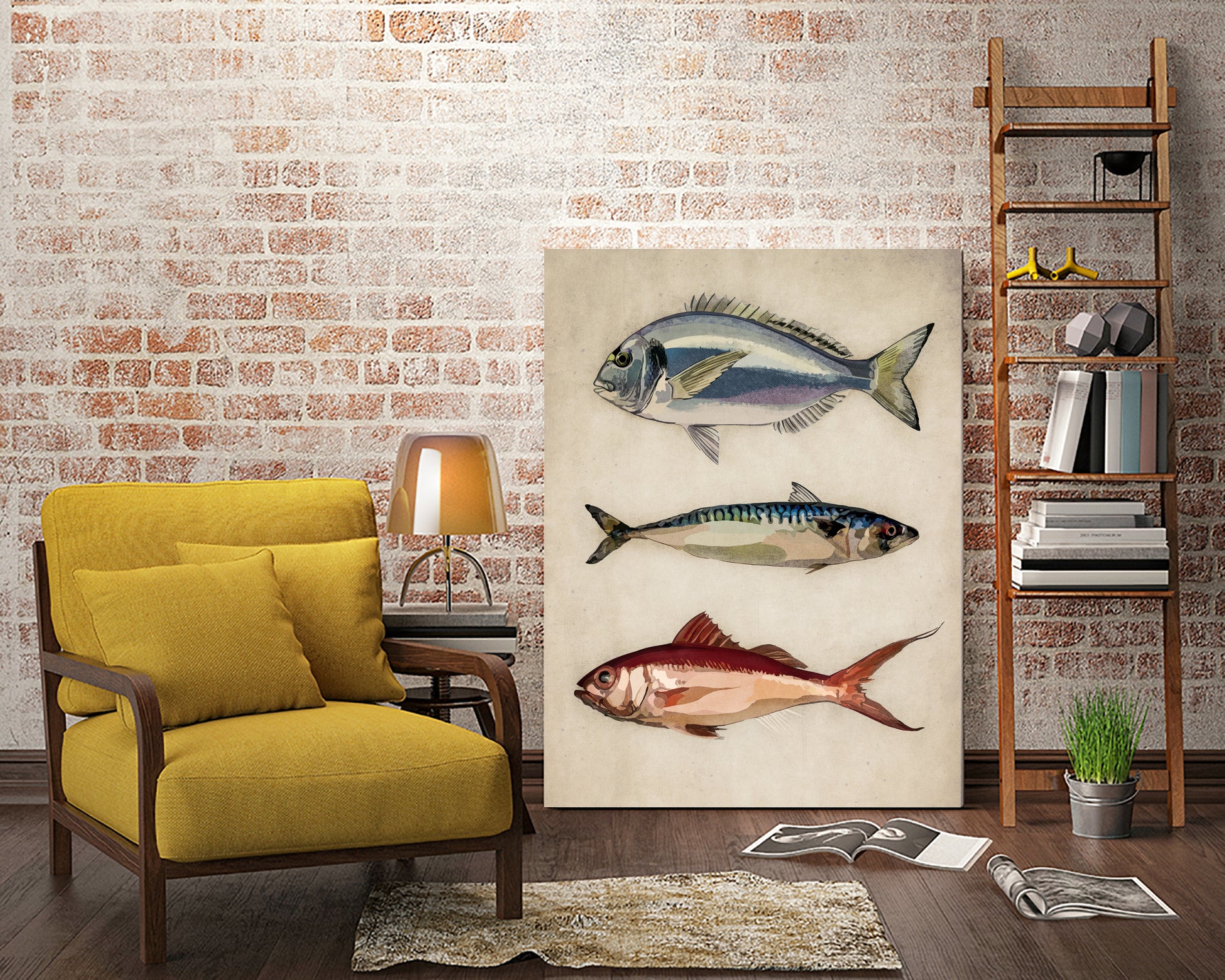 Trio of Ocean Life by Emel Tunaboylu on GIANT ART - animals vintage fish illustration