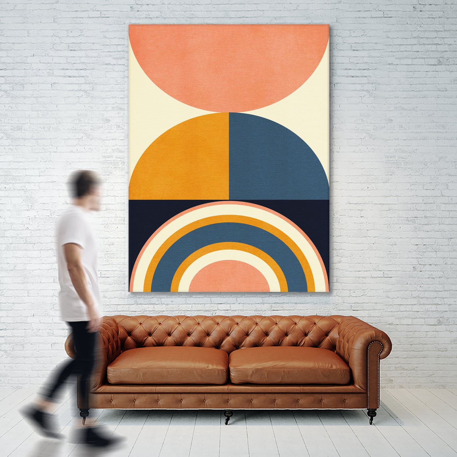 Rainbow Plus Shapes Blue Mustard10 by Ana Rut Bre on GIANT ART - abstract abstract