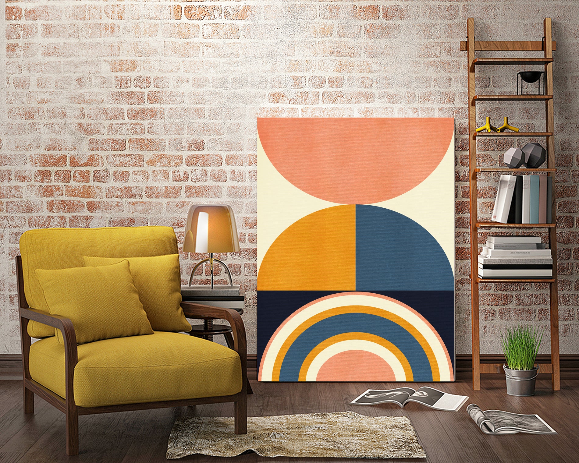 Rainbow Plus Shapes Blue Mustard10 by Ana Rut Bre on GIANT ART - abstract abstract