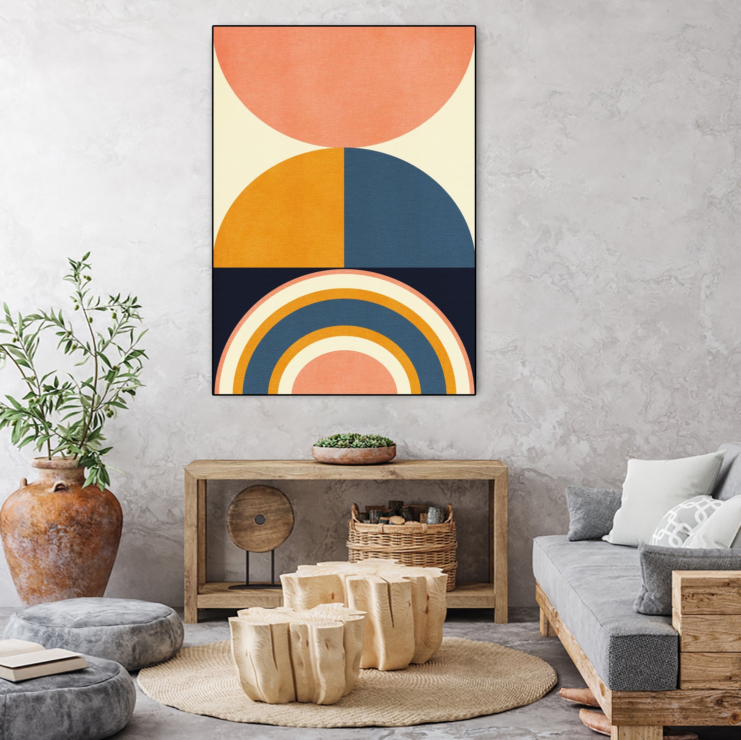 Rainbow Plus Shapes Blue Mustard10 by Ana Rut Bre on GIANT ART - abstract abstract