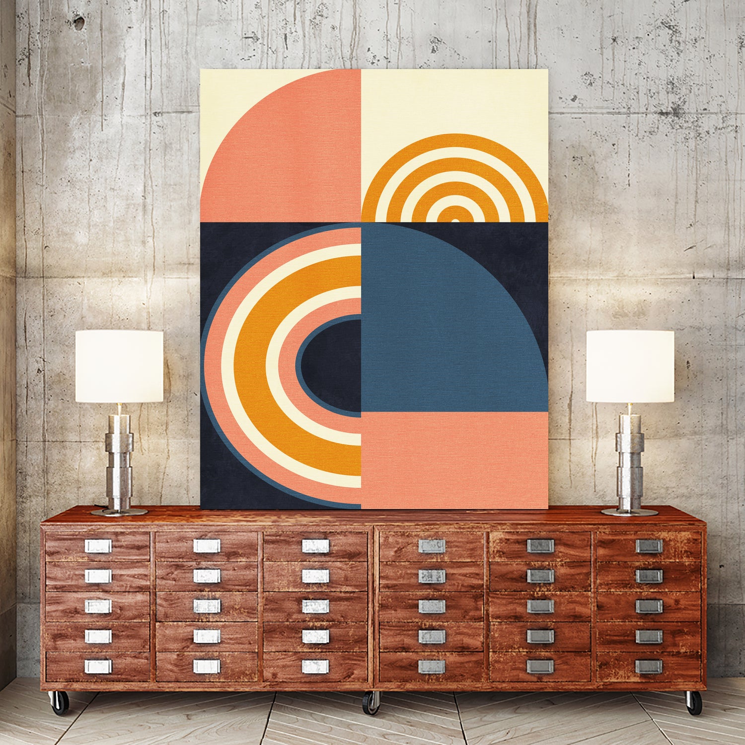 Rainbow Plus Shapes Blue Mustard9 by Ana Rut Bre on GIANT ART - abstract abstract