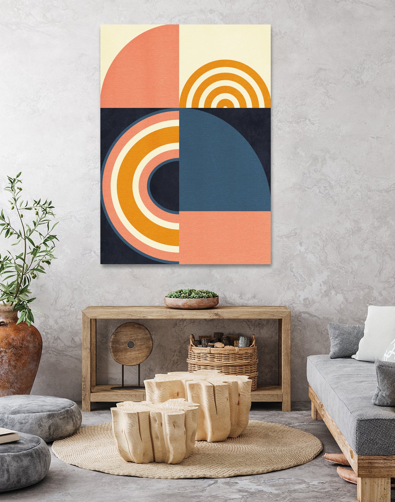 Rainbow Plus Shapes Blue Mustard9 by Ana Rut Bre on GIANT ART - abstract abstract