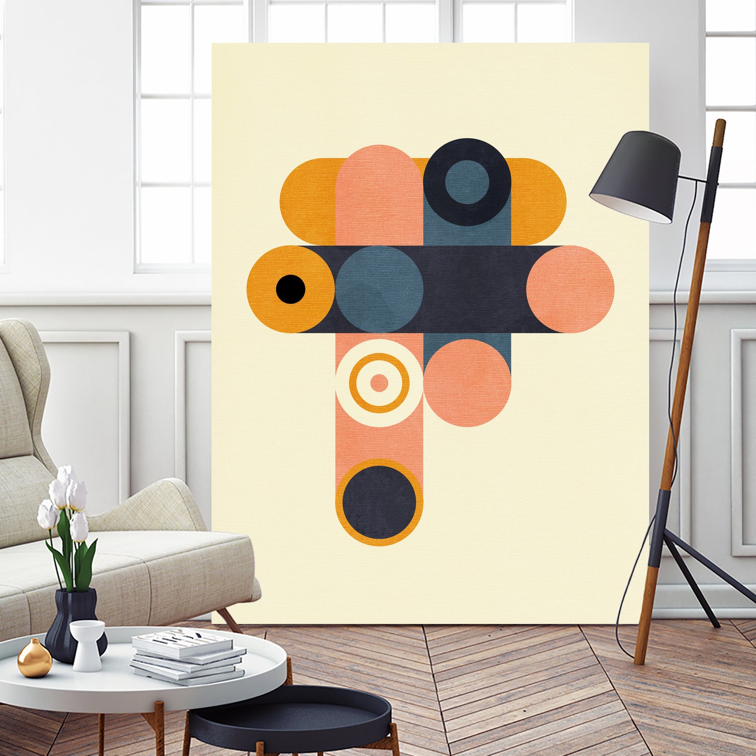 Rainbow Plus Shapes Blue Mustard8 by Ana Rut Bre on GIANT ART - abstract abstract