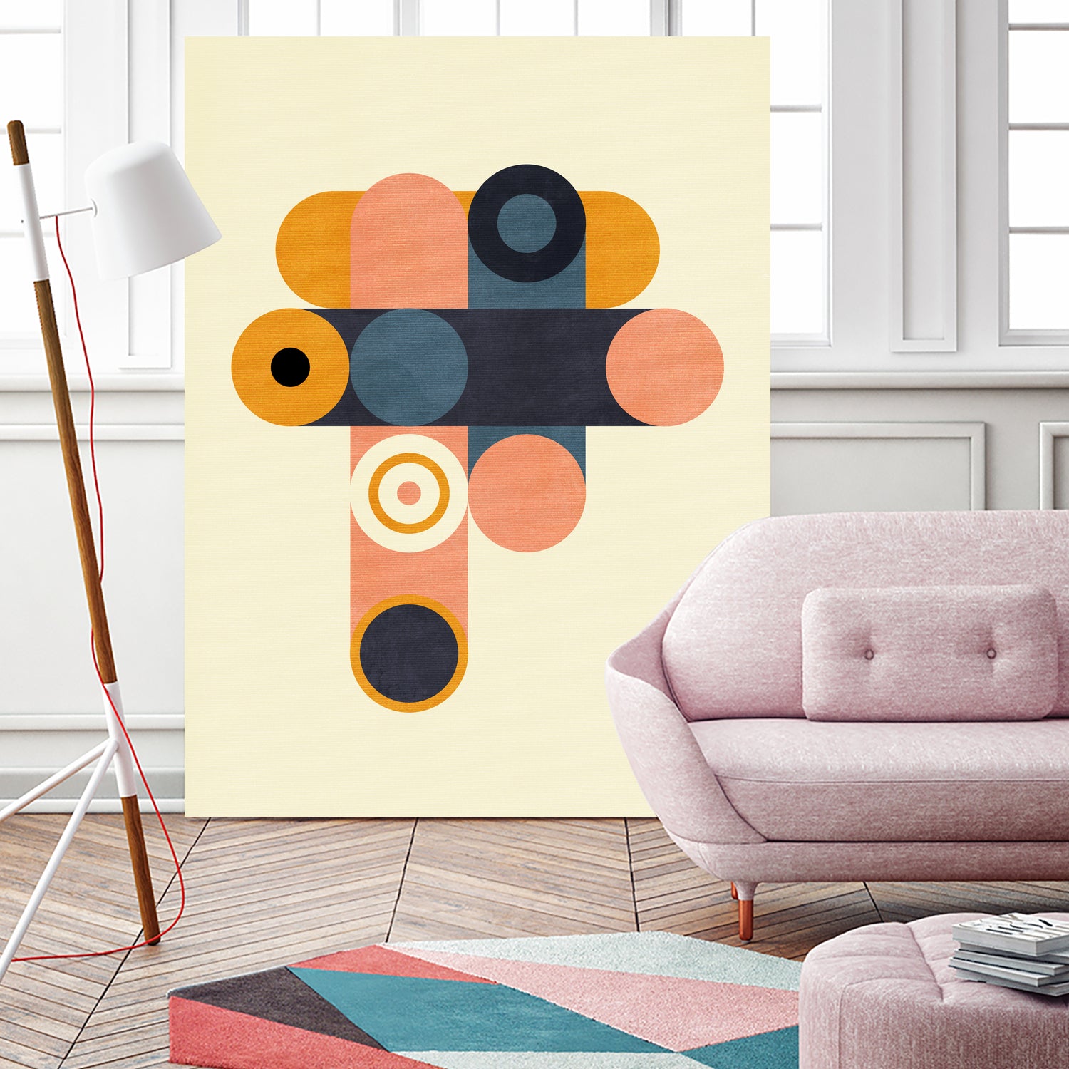 Rainbow Plus Shapes Blue Mustard8 by Ana Rut Bre on GIANT ART - abstract abstract