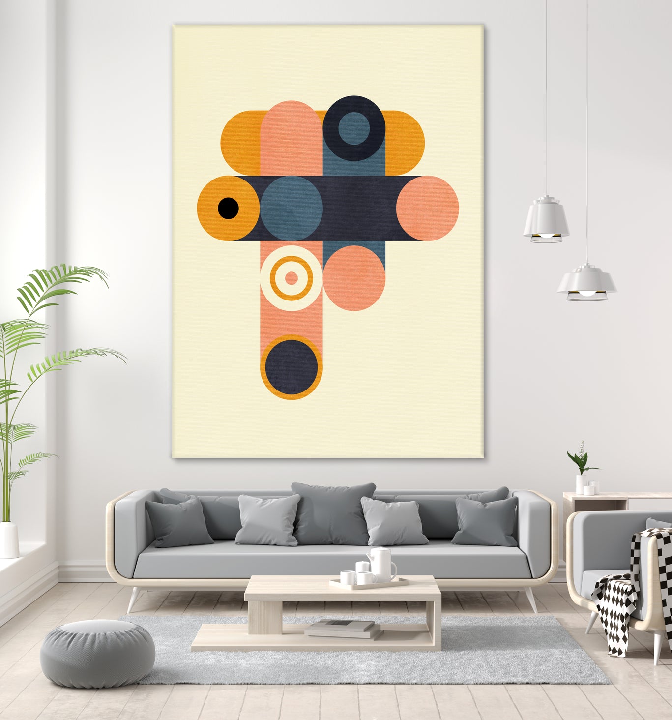 Rainbow Plus Shapes Blue Mustard8 by Ana Rut Bre on GIANT ART - abstract abstract