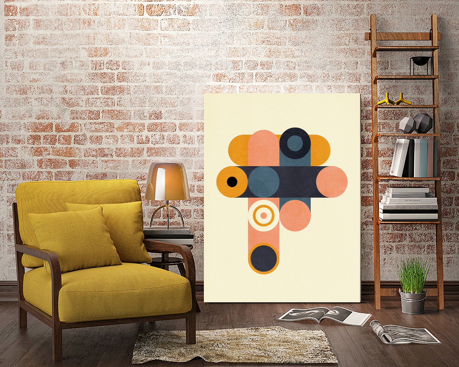 Rainbow Plus Shapes Blue Mustard8 by Ana Rut Bre on GIANT ART - abstract abstract