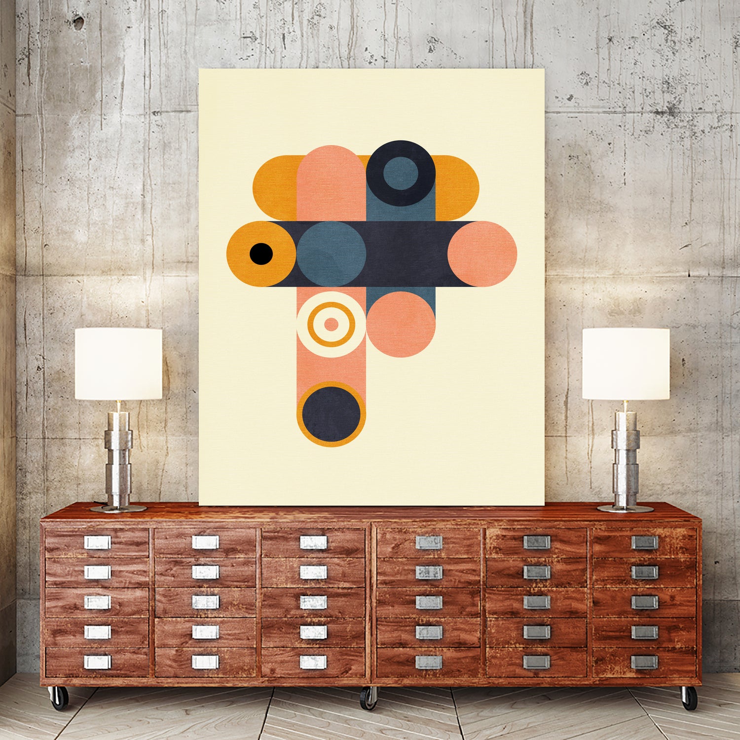 Rainbow Plus Shapes Blue Mustard8 by Ana Rut Bre on GIANT ART - abstract abstract