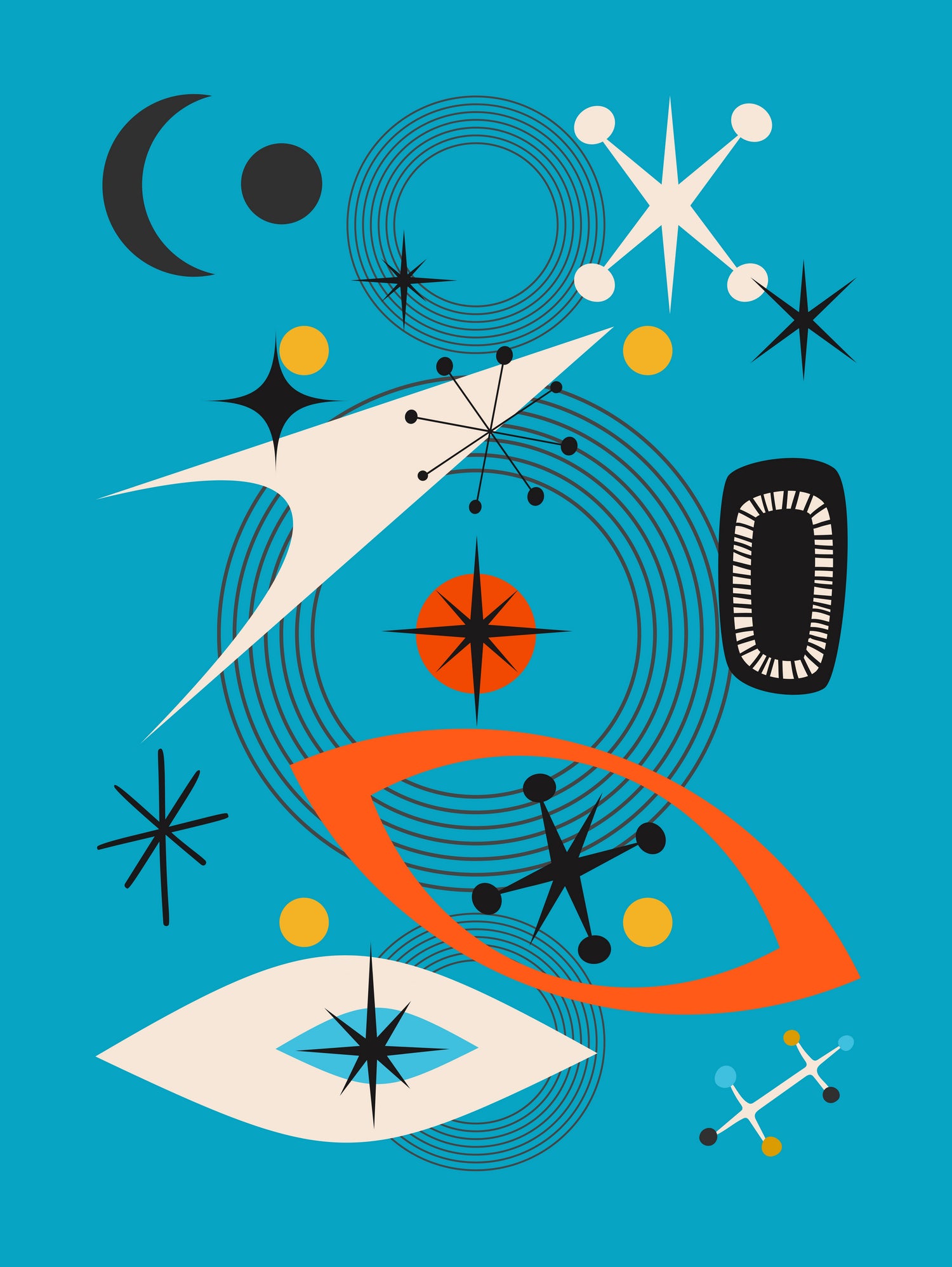 Mid Century In Retro Blue by Little on GIANT ART - illustration blue background