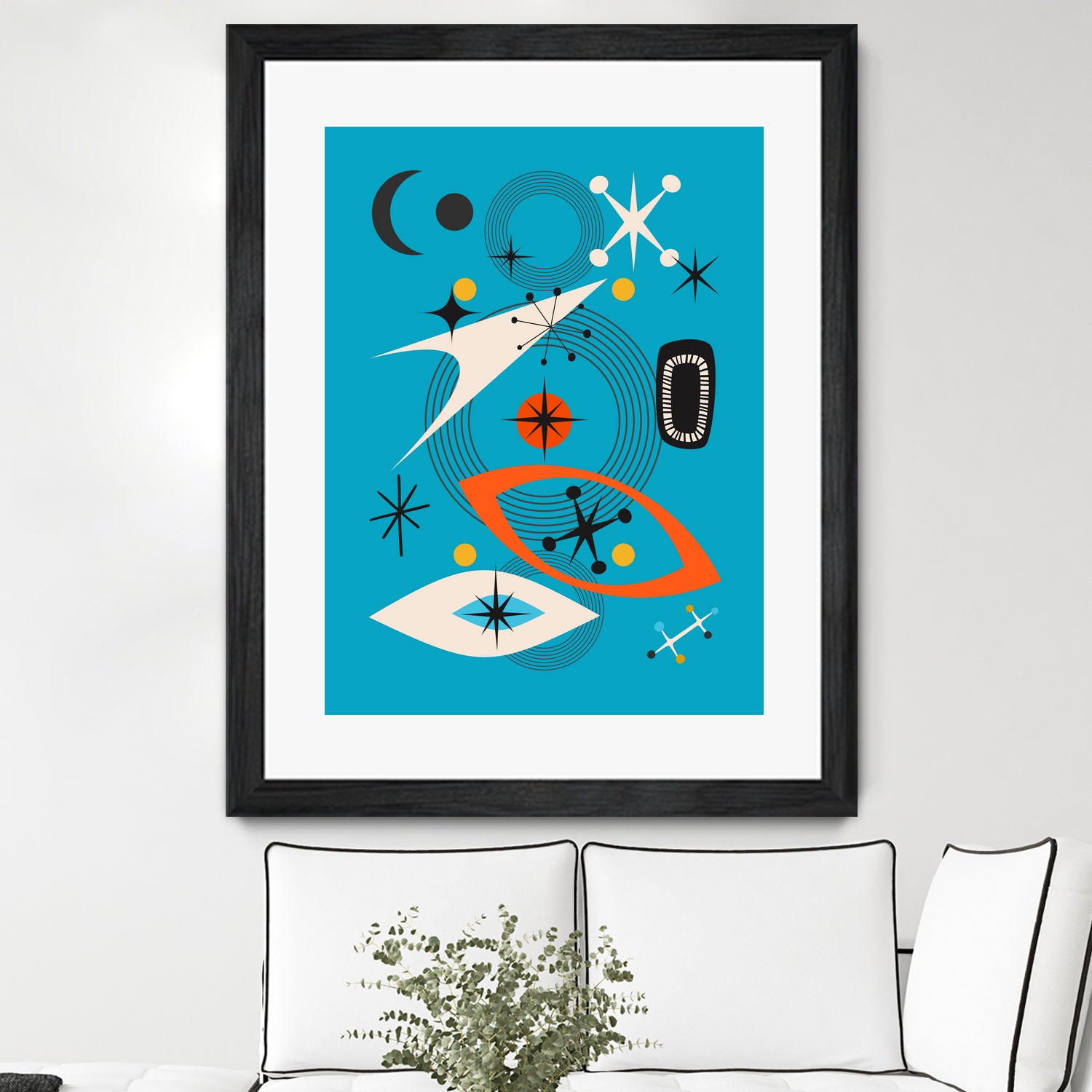 Mid Century In Retro Blue by Little on GIANT ART - illustration blue background