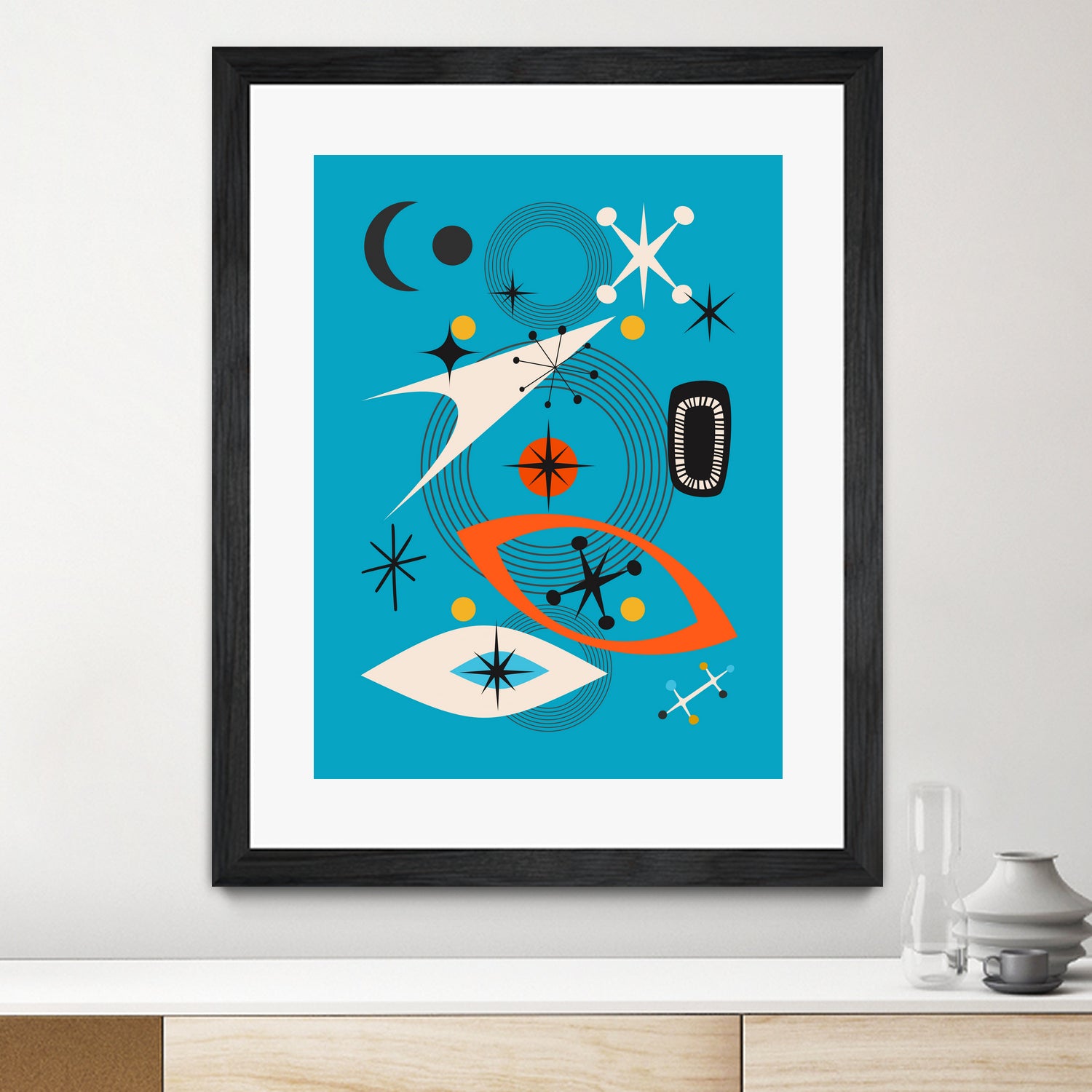 Mid Century In Retro Blue by Little on GIANT ART - illustration blue background