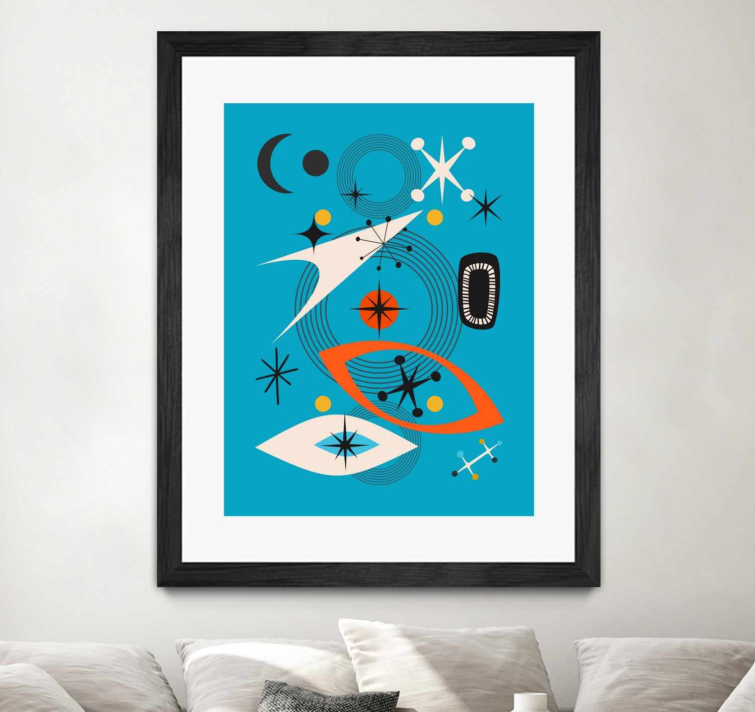 Mid Century In Retro Blue by Little on GIANT ART - illustration blue background
