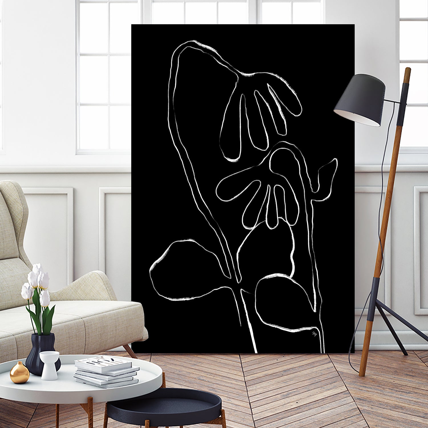 Flower and Leaves Sketch by Martina on GIANT ART - flowers and plants monochrome art