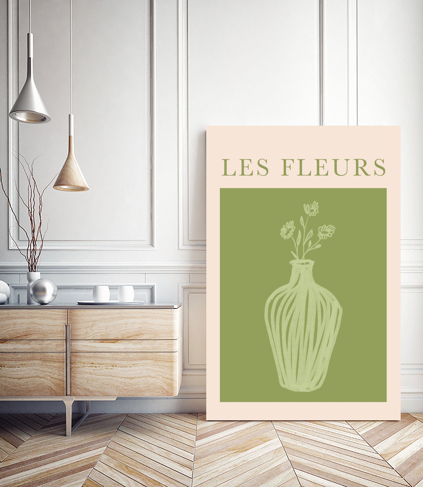 Potted Florals Beige and Green by Grace Digital Art on GIANT ART - flowers and plants text