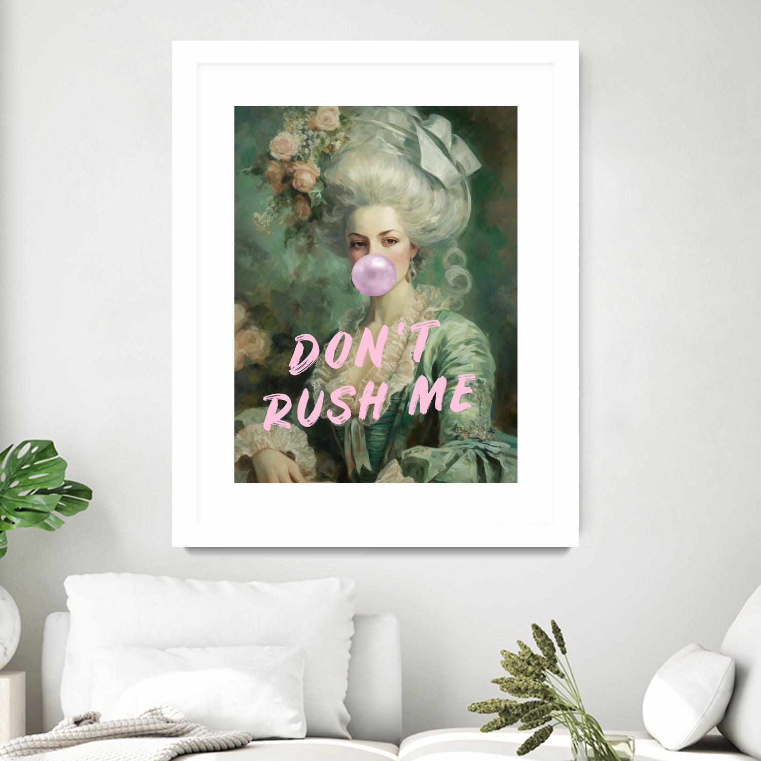 Marie Antoinette Dont Rush Me by Talitha McQueen on GIANT ART - pink contemporary human face,flower,text,clothing,painting,doll,poster,person,fashion,flowers,flora,floral,botanical,flowers and plants,botanicals,word,words,painted,paint,painterly,people,portrait,figurative