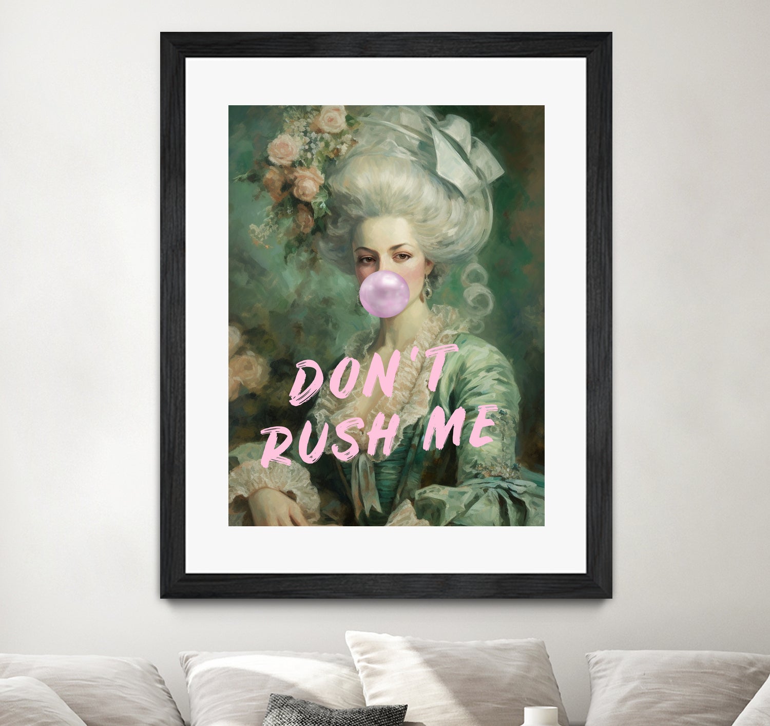 Marie Antoinette Dont Rush Me by Talitha McQueen on GIANT ART - pink contemporary human face,flower,text,clothing,painting,doll,poster,person,fashion,flowers,flora,floral,botanical,flowers and plants,botanicals,word,words,painted,paint,painterly,people,portrait,figurative