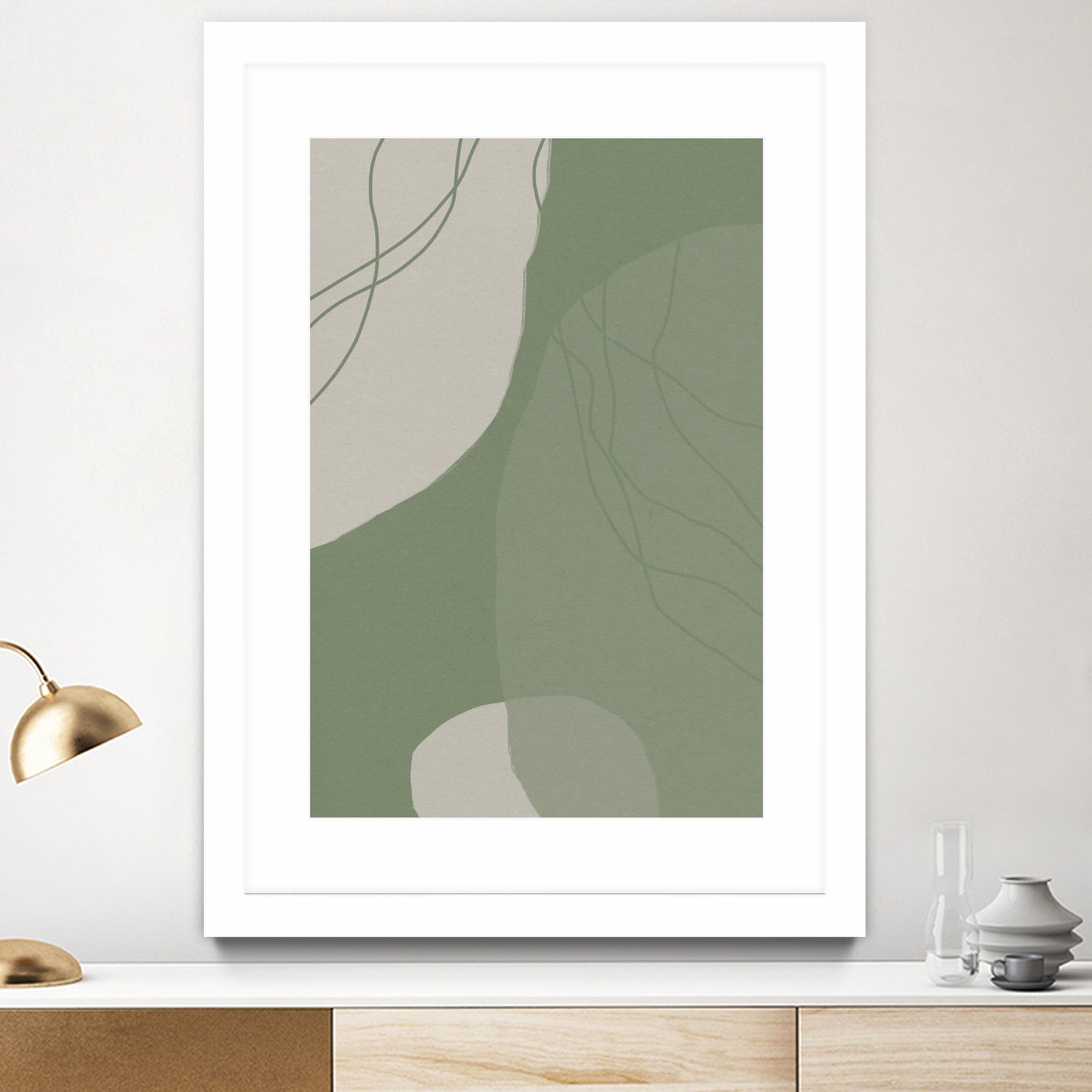 Modern Abstract Minimalist Shapes In Sage and White 0008 by Dina Dankers on GIANT ART - abstract drawing