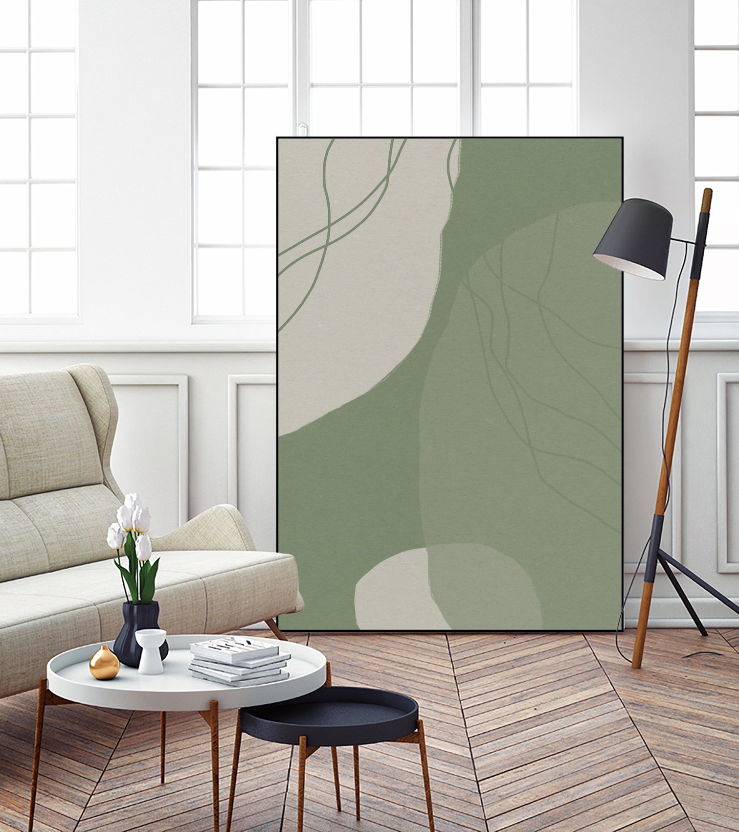 Modern Abstract Minimalist Shapes In Sage and White 0008 by Dina Dankers on GIANT ART - abstract drawing