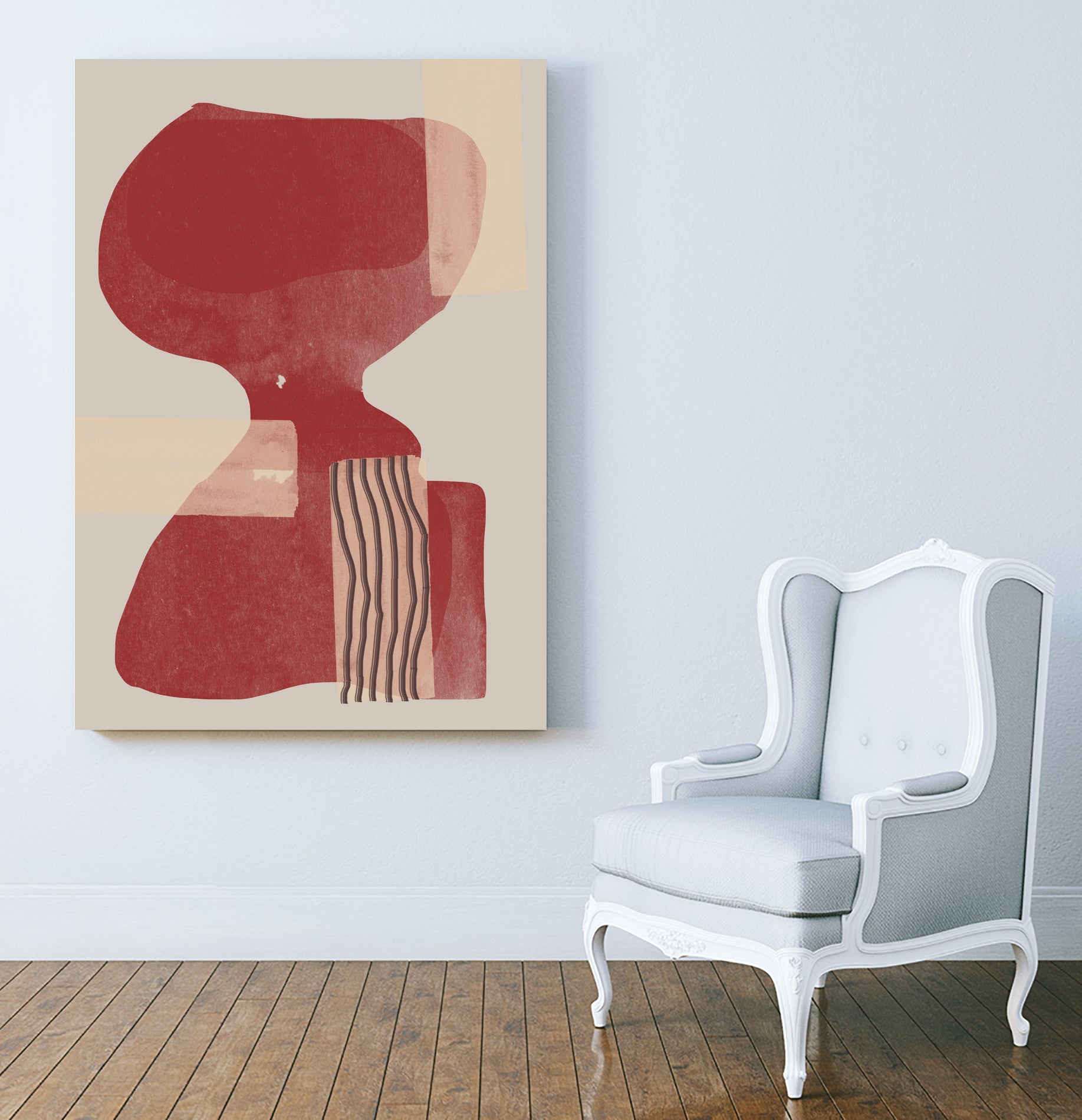 Crimson Harmony by THE MIUUS STUDIO on GIANT ART - red shape abstract, bold, white, grey, gray, calm, painting, print, wallart, wall art, energetic, colourful, graphic print, illustration, soft, brush strokes, cute, prints, home decor, beige, black, drawing