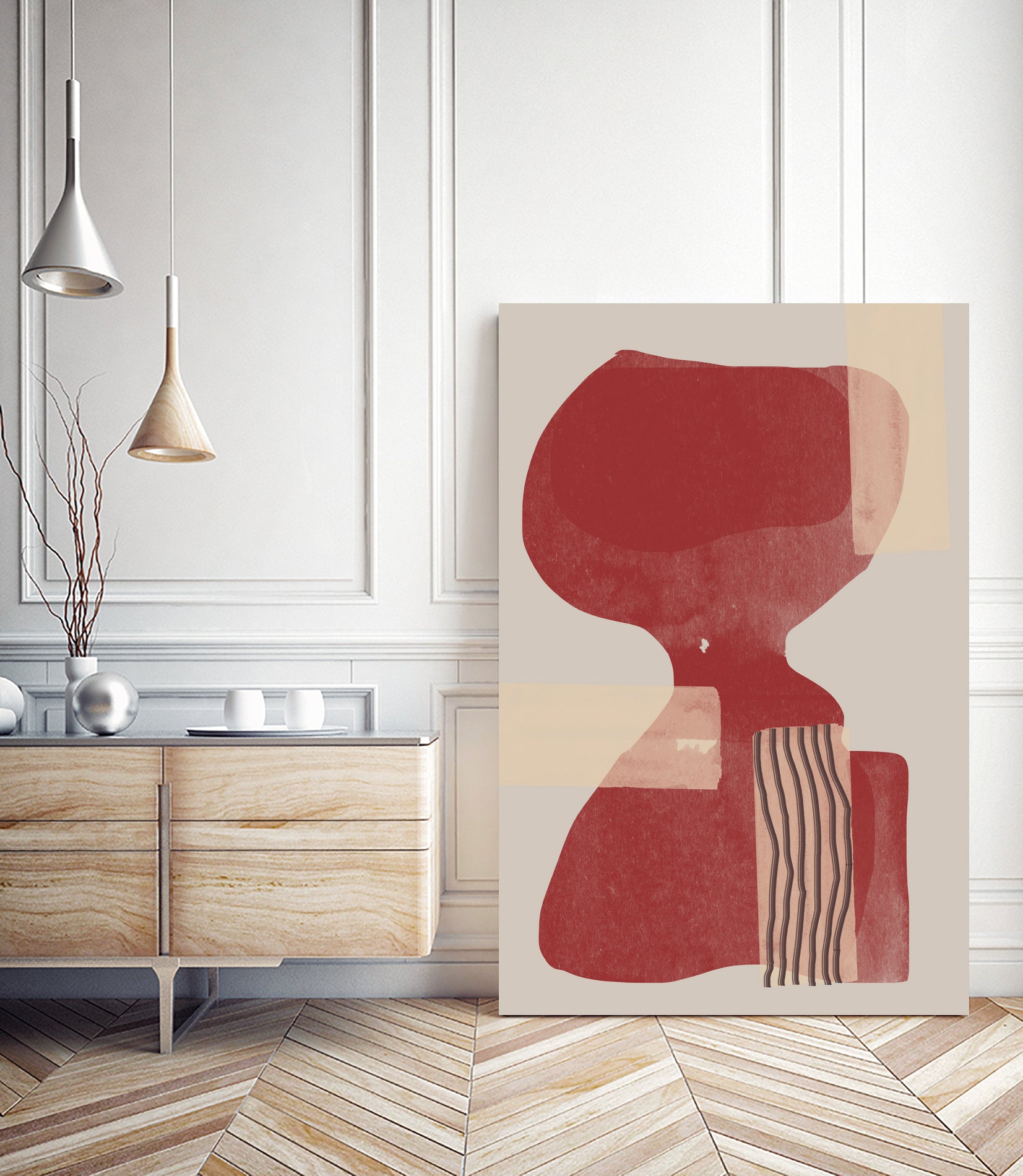 Crimson Harmony by THE MIUUS STUDIO on GIANT ART - red shape abstract, bold, white, grey, gray, calm, painting, print, wallart, wall art, energetic, colourful, graphic print, illustration, soft, brush strokes, cute, prints, home decor, beige, black, drawing
