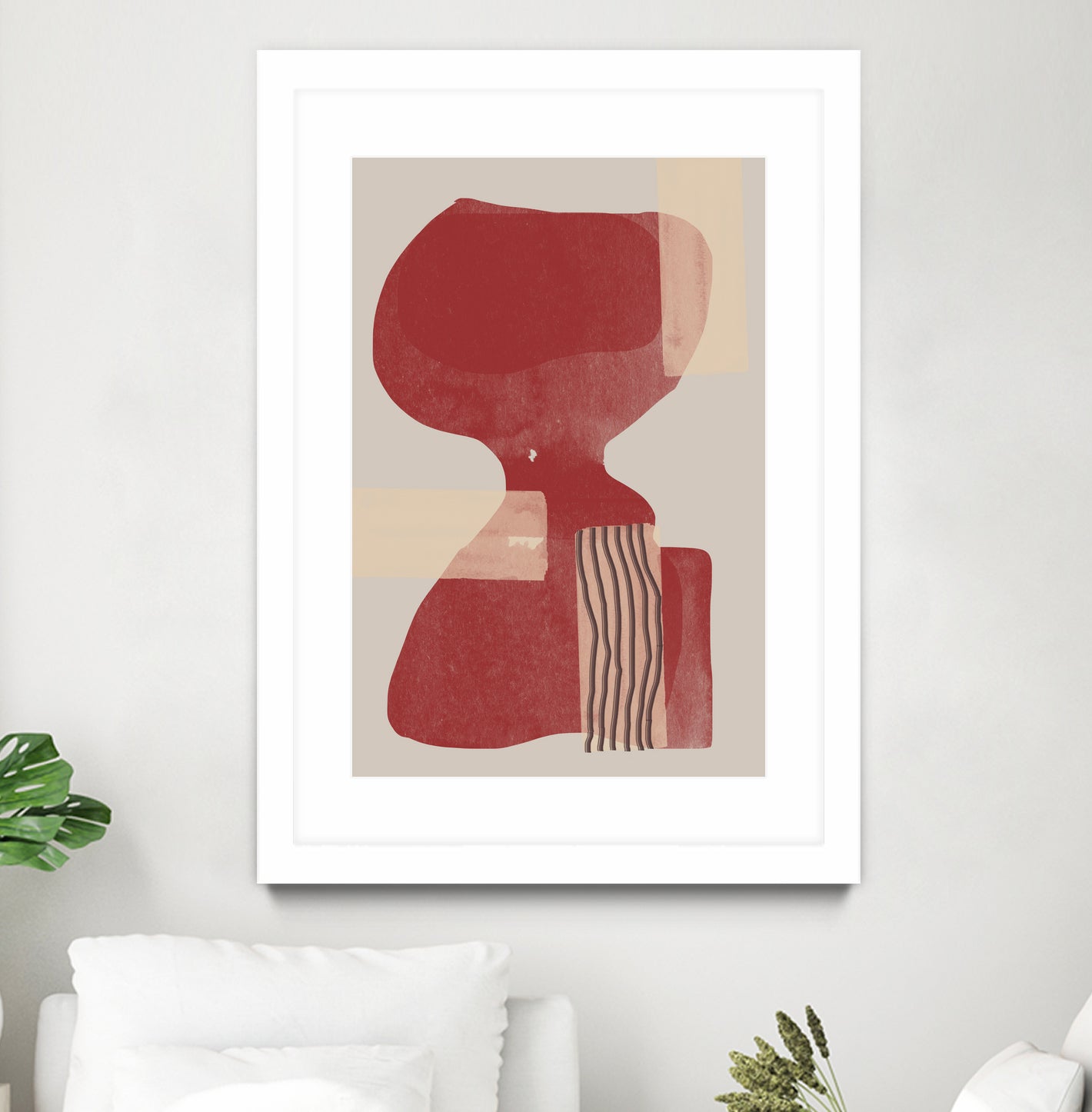 Crimson Harmony by THE MIUUS STUDIO on GIANT ART - red shape abstract, bold, white, grey, gray, calm, painting, print, wallart, wall art, energetic, colourful, graphic print, illustration, soft, brush strokes, cute, prints, home decor, beige, black, drawing