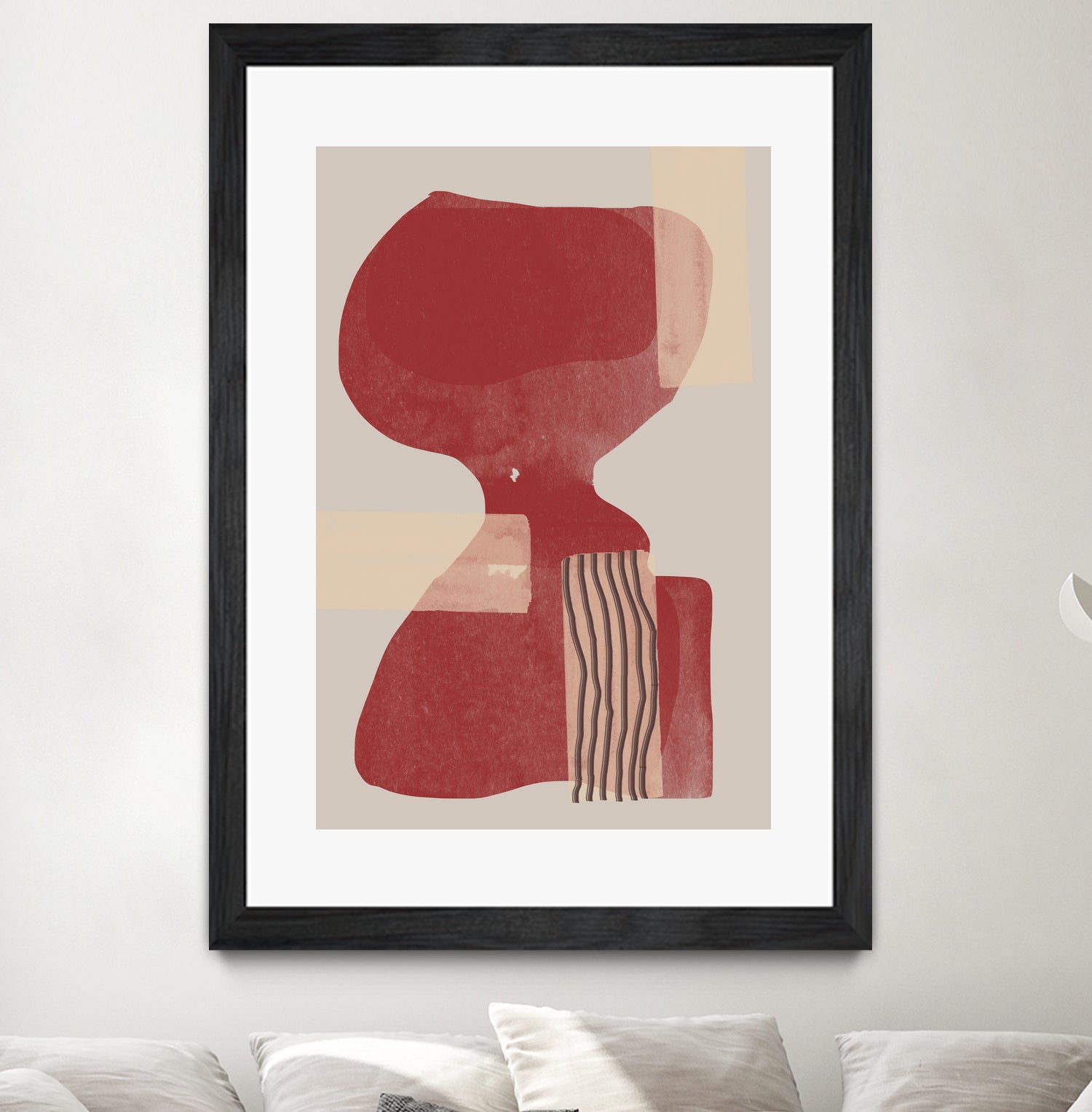Crimson Harmony by THE MIUUS STUDIO on GIANT ART - red shape abstract, bold, white, grey, gray, calm, painting, print, wallart, wall art, energetic, colourful, graphic print, illustration, soft, brush strokes, cute, prints, home decor, beige, black, drawing